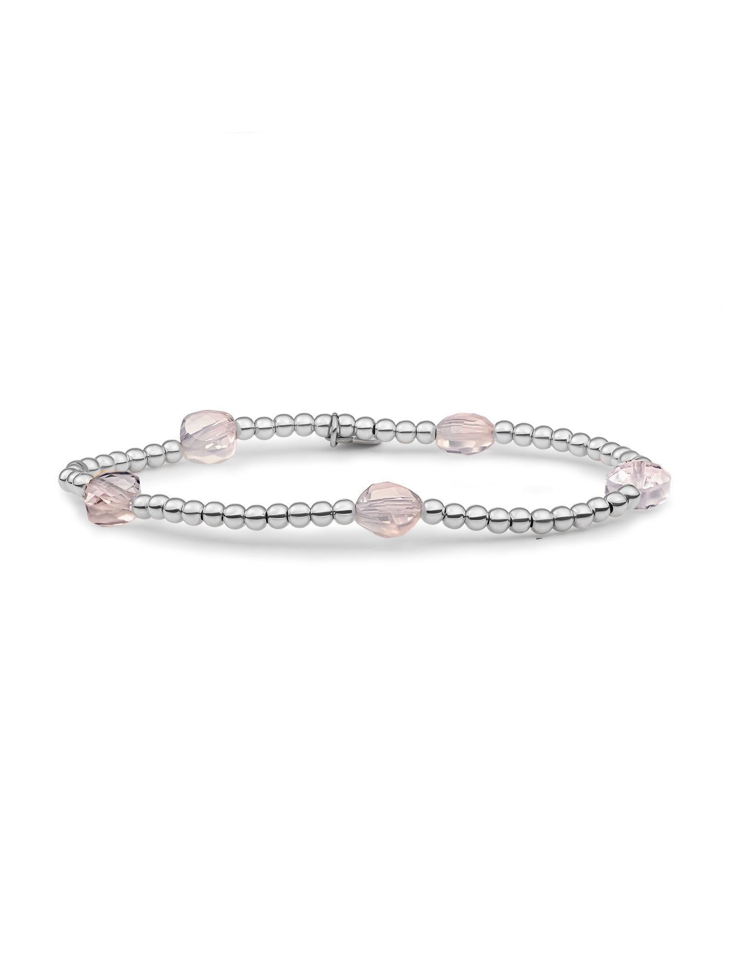 Cushion Cut Armband Rose Quartz - Rhodium Plated