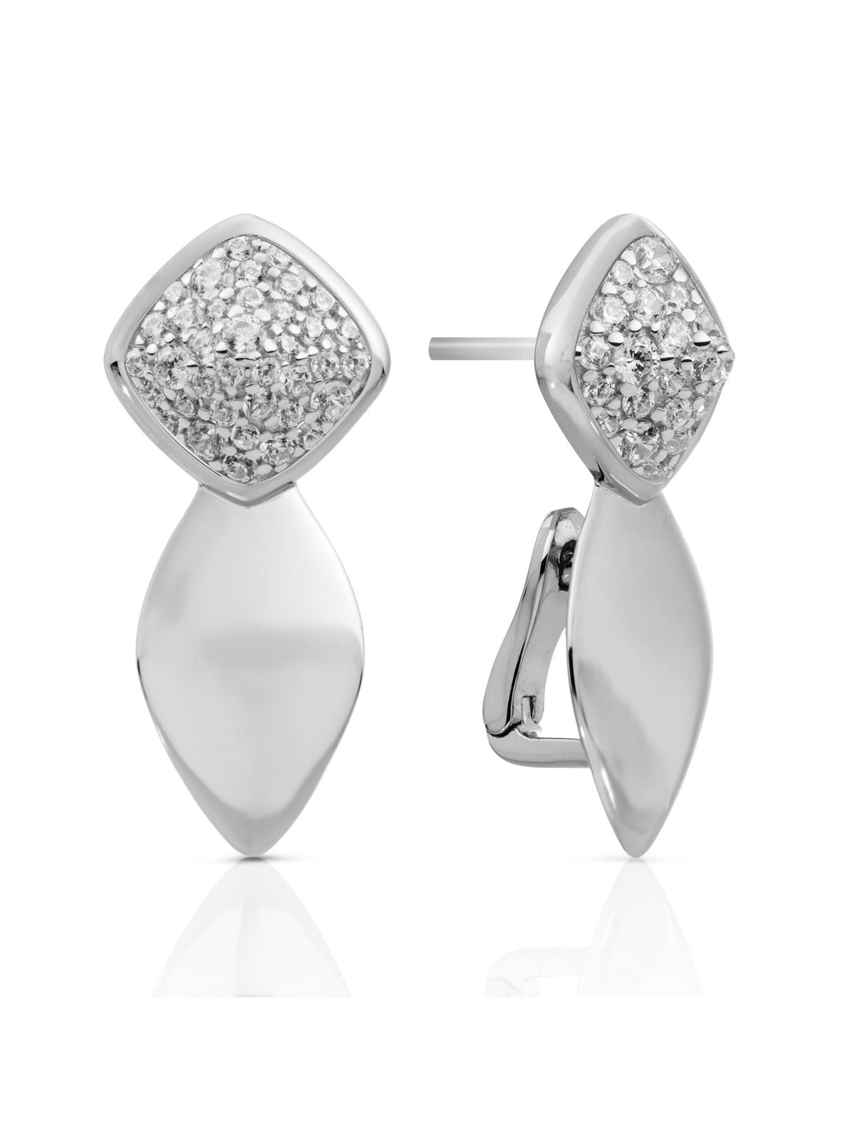 Edge Push Back Oorbellen Zirconia - Rhodium Plated