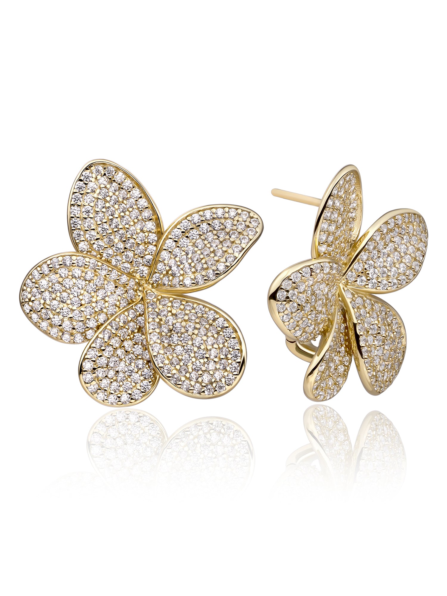 Flora Push Back Oorbellen Zirconia - Gold Plated