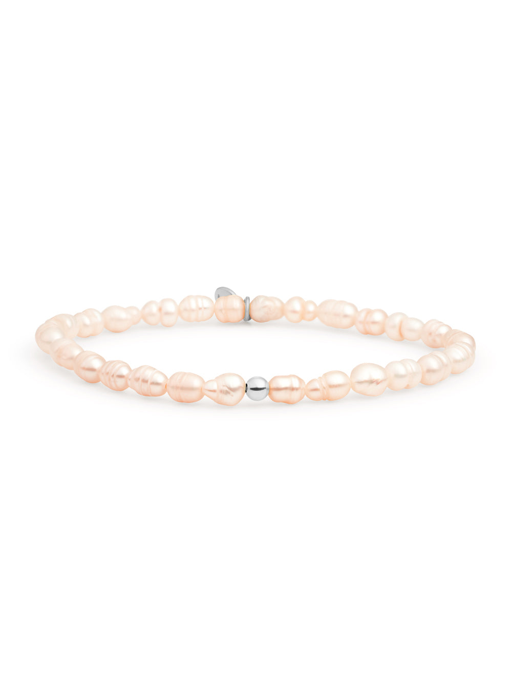 Saturn Armband Small Peach Pearl - Rhodium Plated