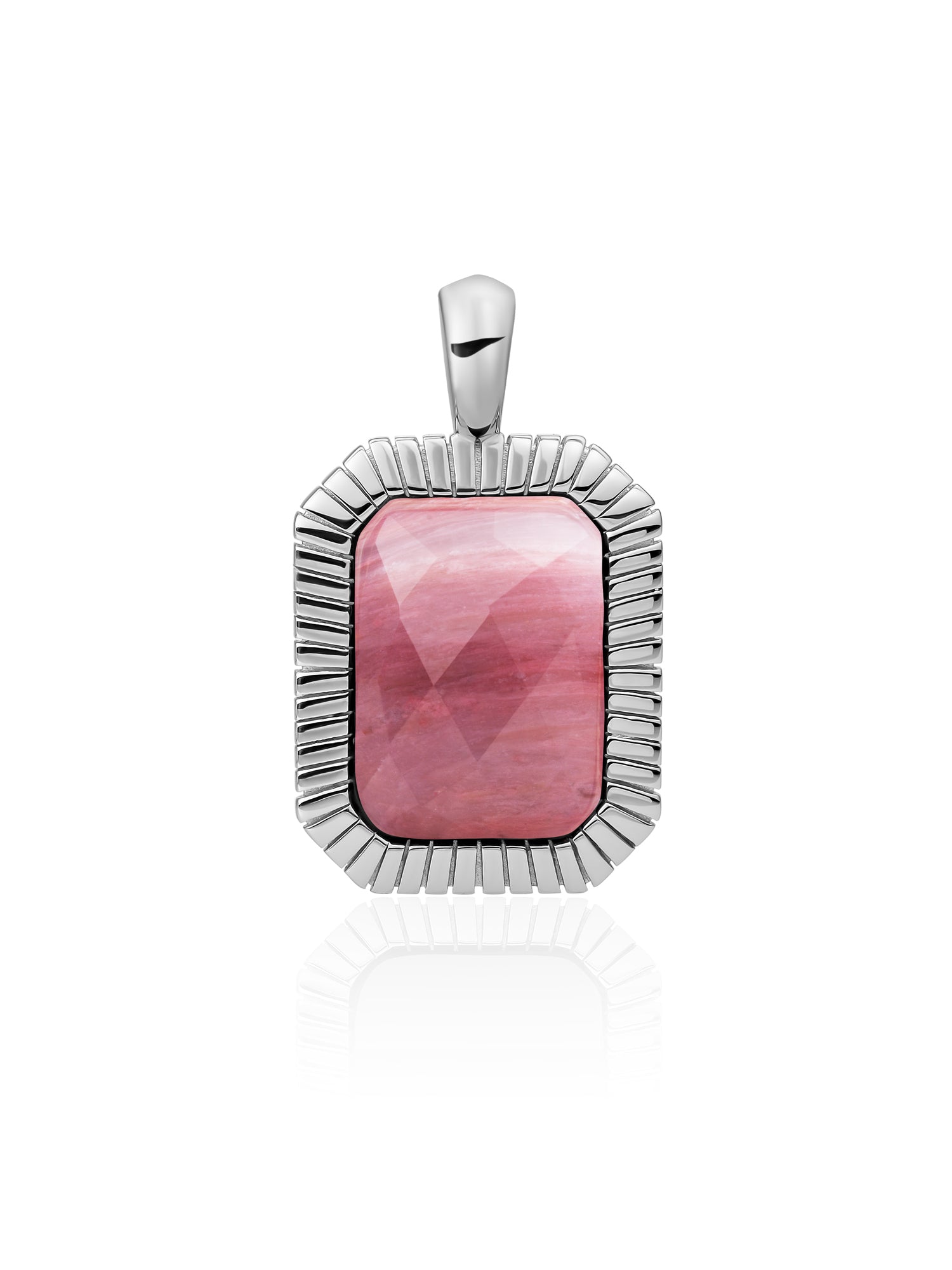 Baguette Pendant Pink Rhodonite - Rhodium Plated