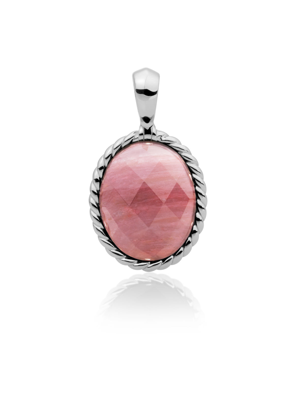 Twist Pendant Pink Rhodonite - Rhodium Plated