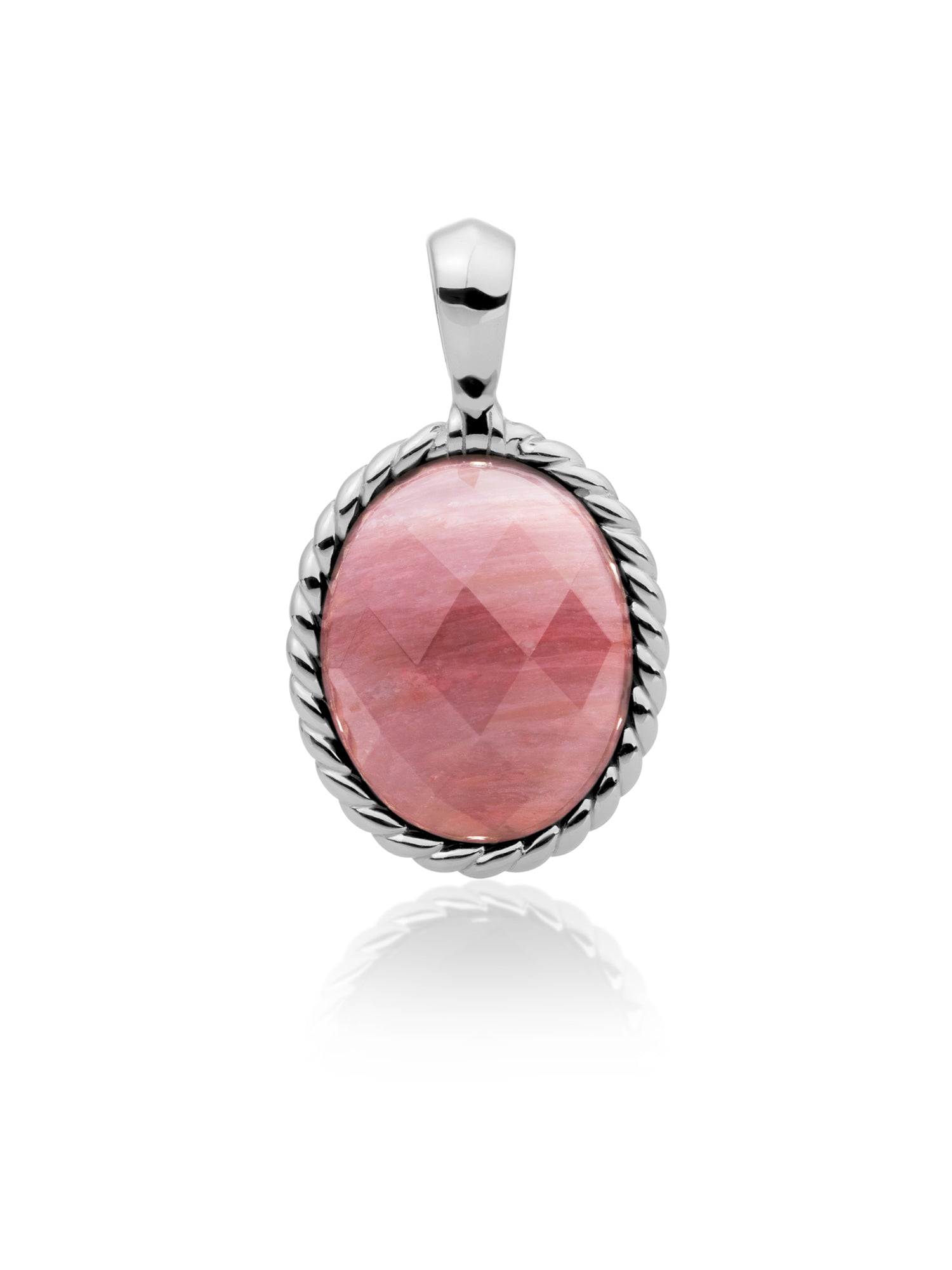 Twist Pendant Pink Rhodonite - Rhodium Plated