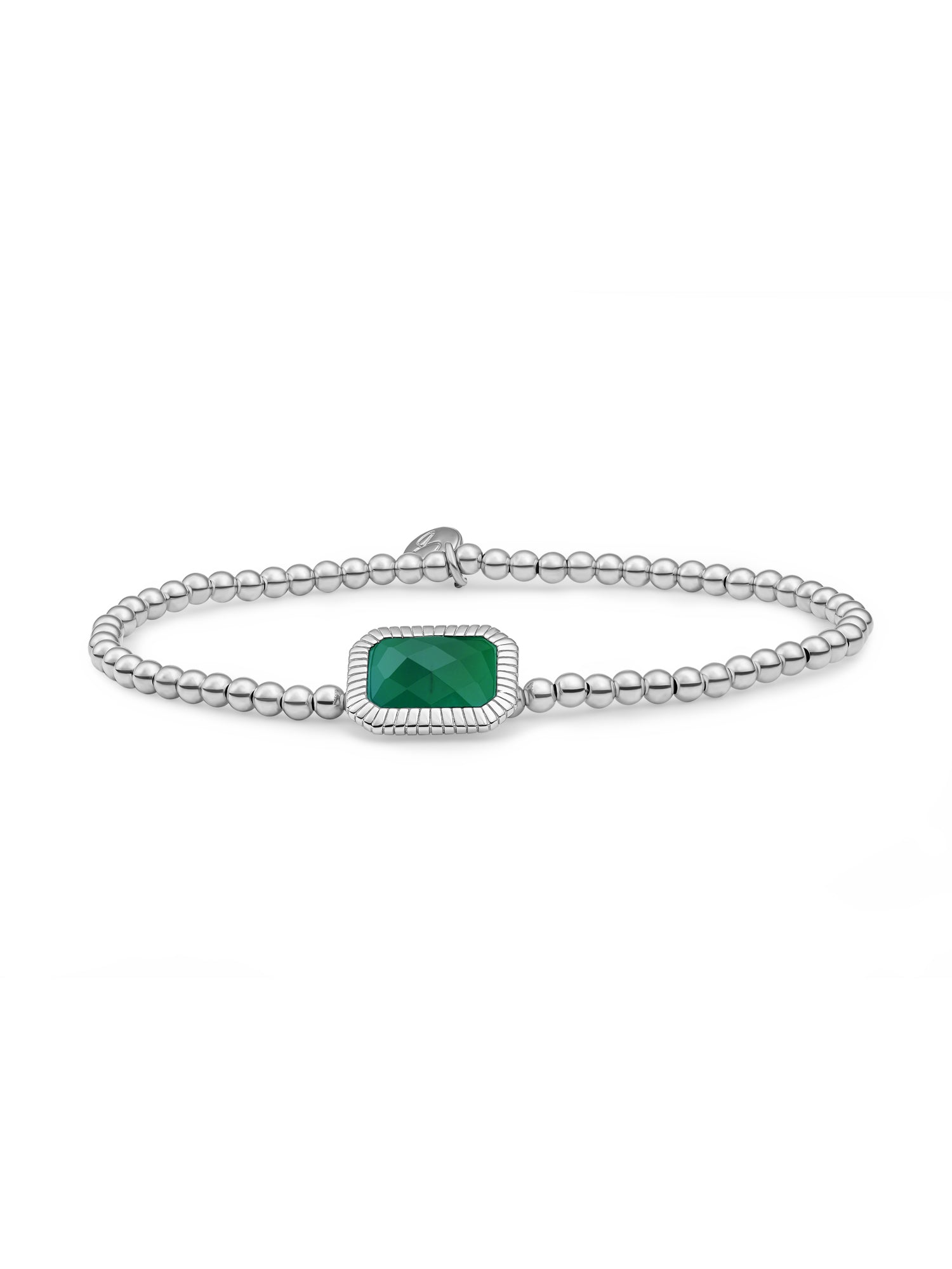 Baguette Armband Green Onyx - Rhodium Plated