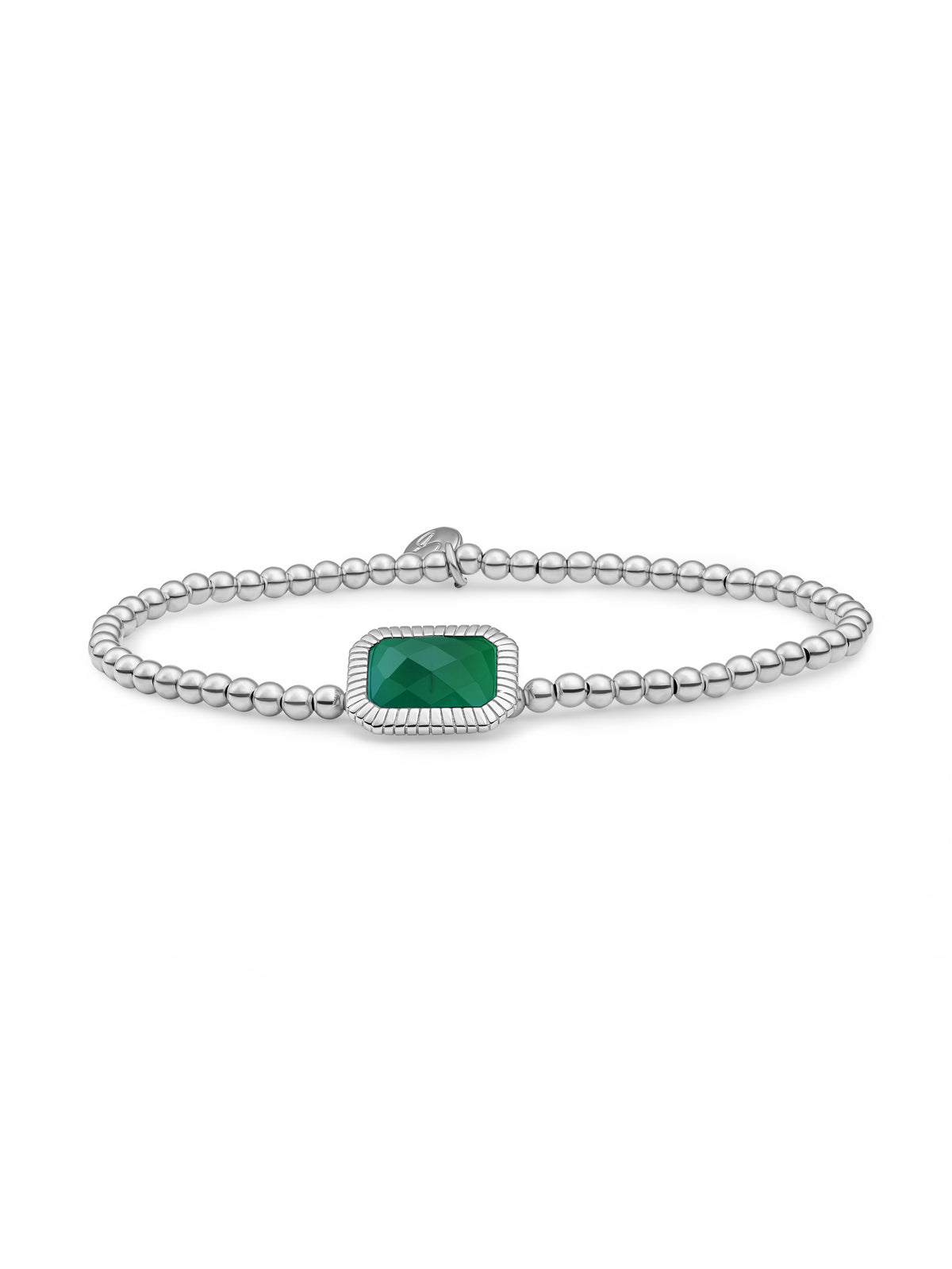 Baguette Armband Green Onyx - Rhodium Plated