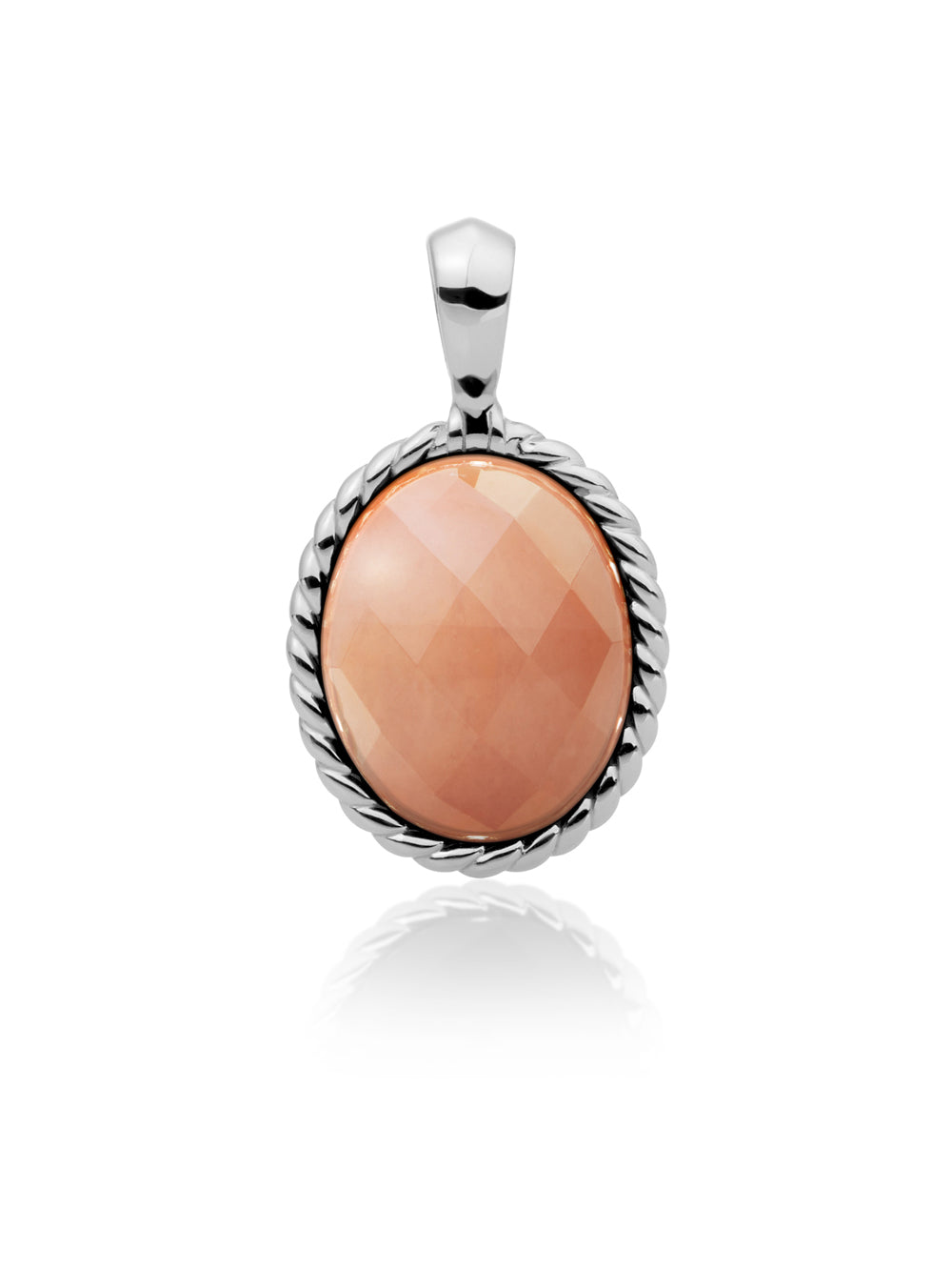 Twist Pendant Peach Rhodonite - Rhodium Plated