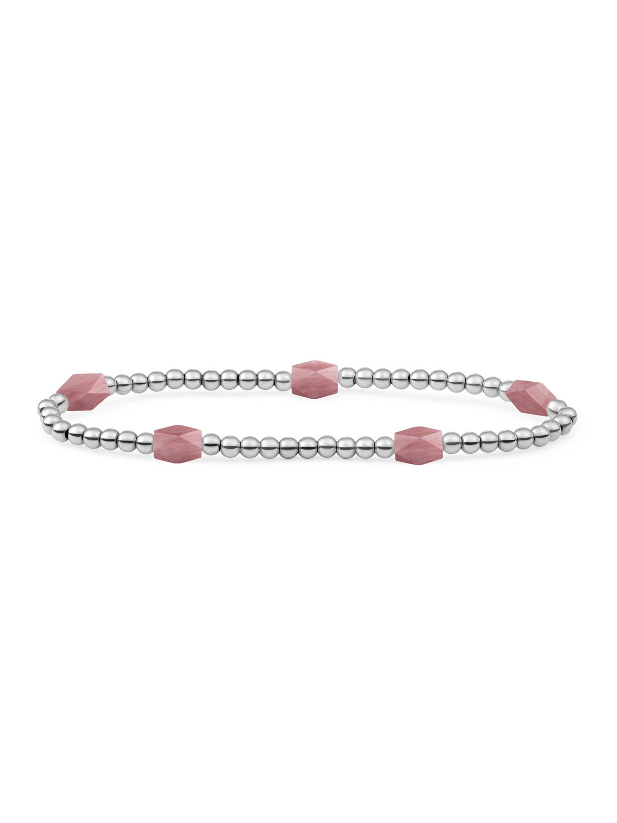 Reverse Edge Mix Armband Pink Rhodonite - Rhodium Plated