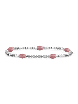 Reverse Edge Mix Armband Pink Rhodonite - Rhodium Plated