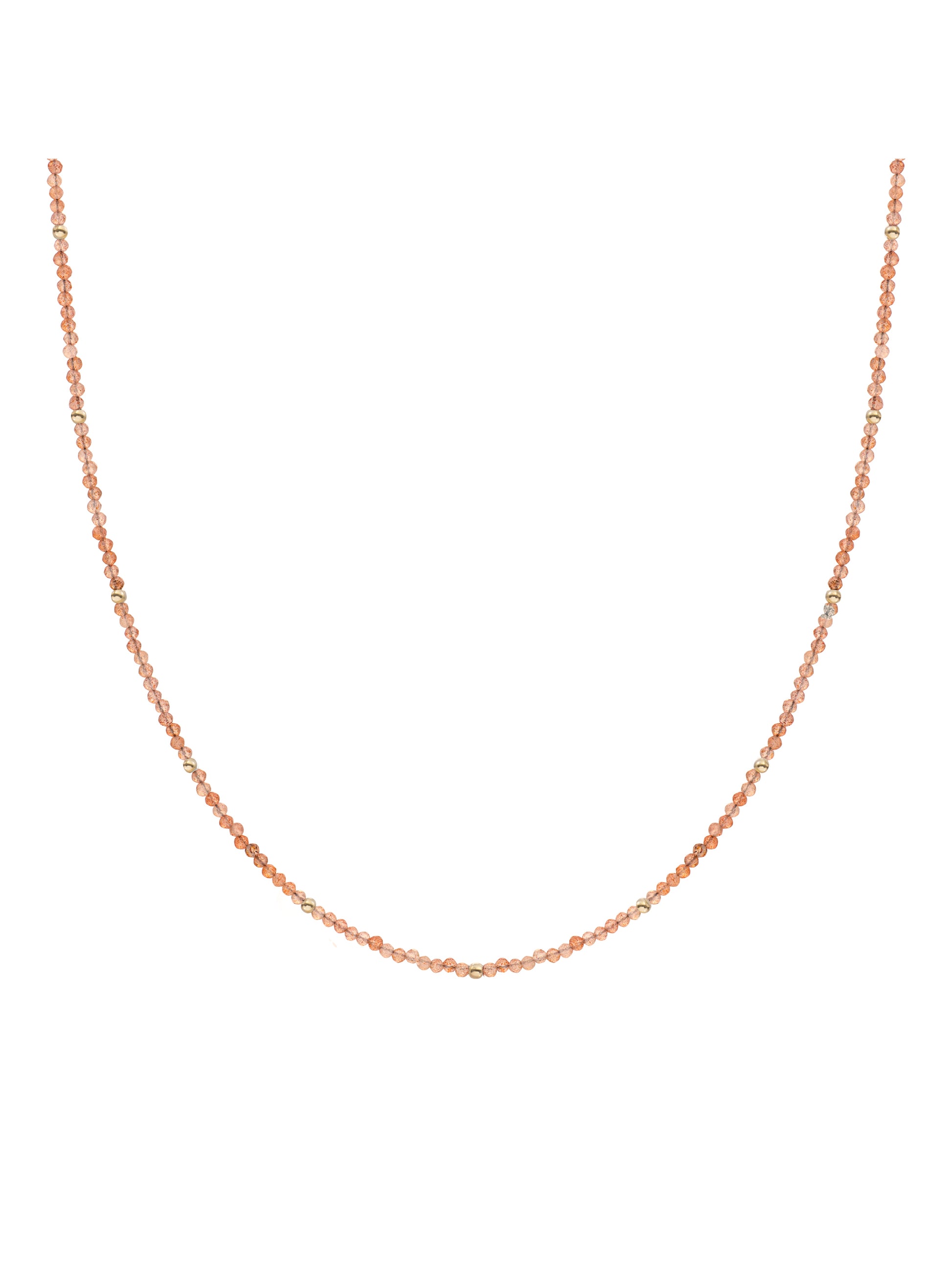 Kralen Ketting 2mm Sunstone 42cm +2cm - Gold Plated