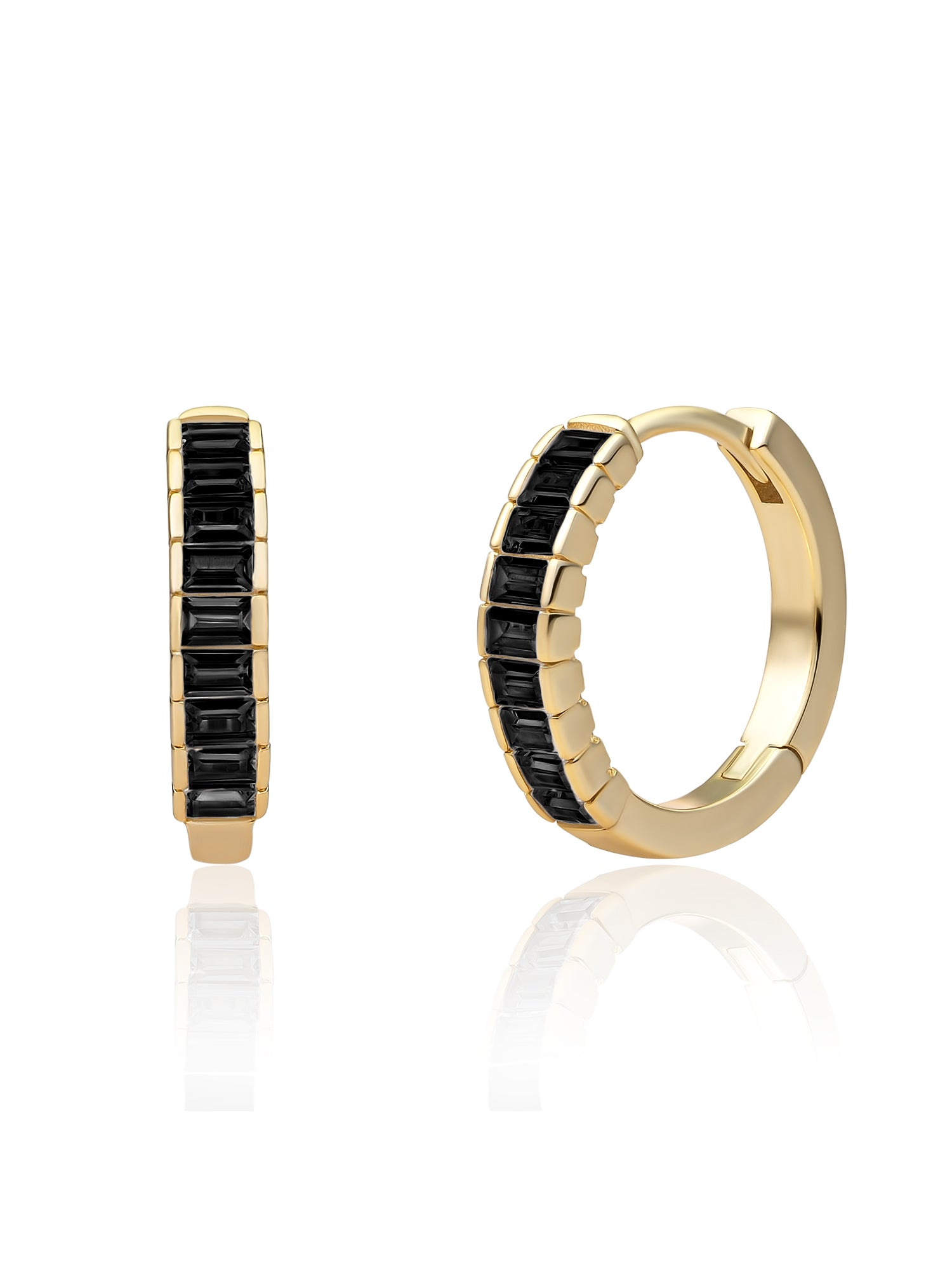 Baguette Creolen Zirconia Zwart - Gold Plated