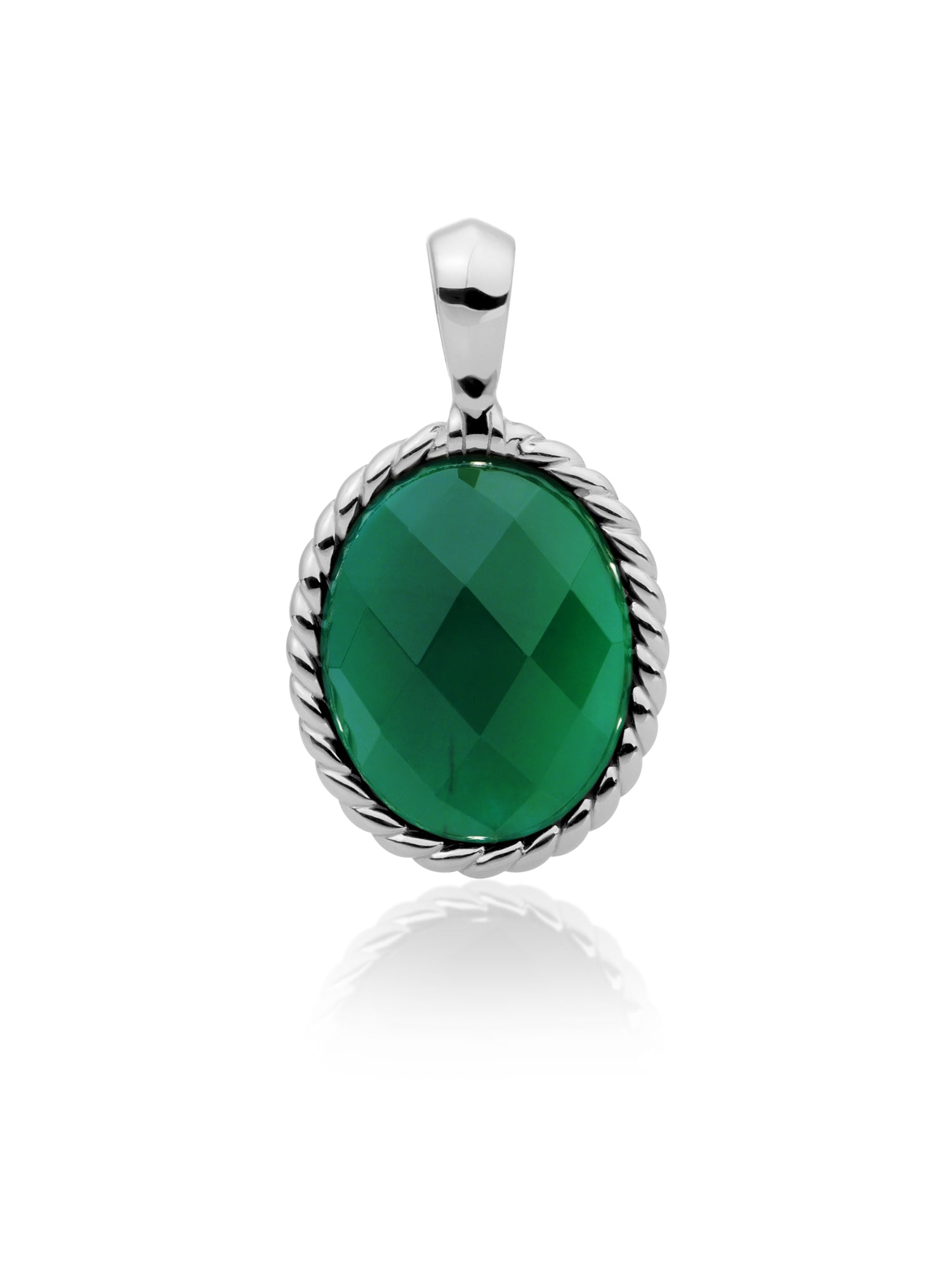 Twist Pendant Green Onyx - Rhodium Plated