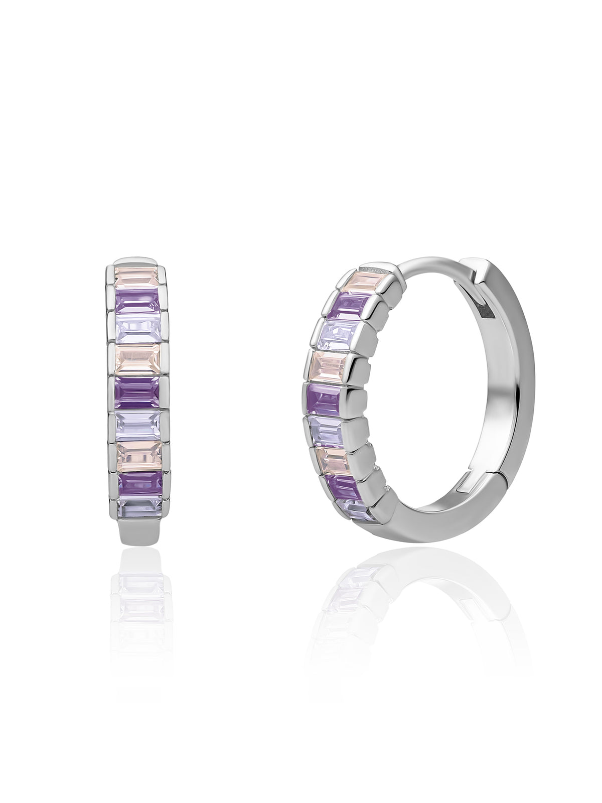 Baguette Creolen Zirconia Paars - Rhodium Plated