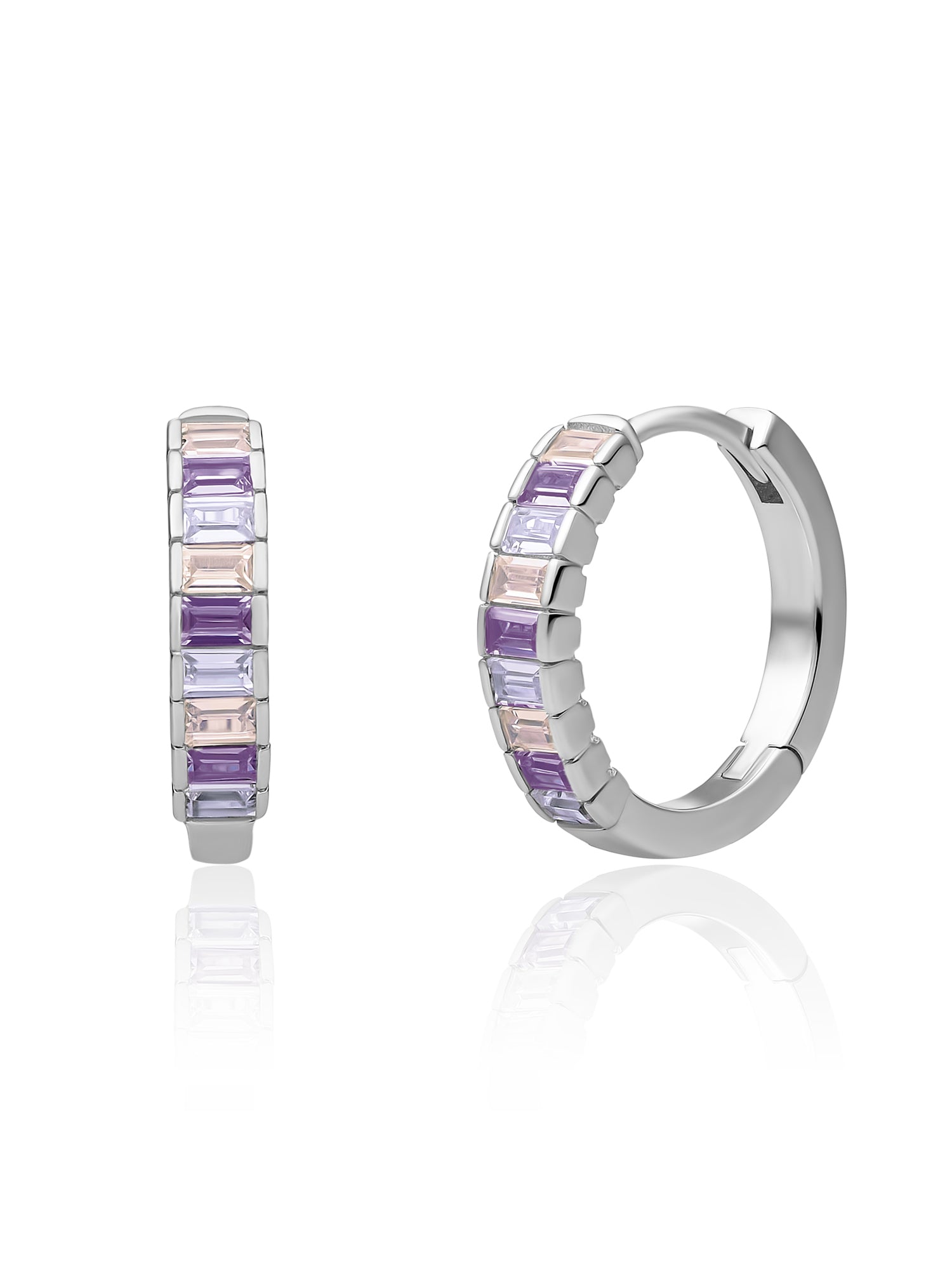 Baguette Creolen Zirconia Paars - Rhodium Plated