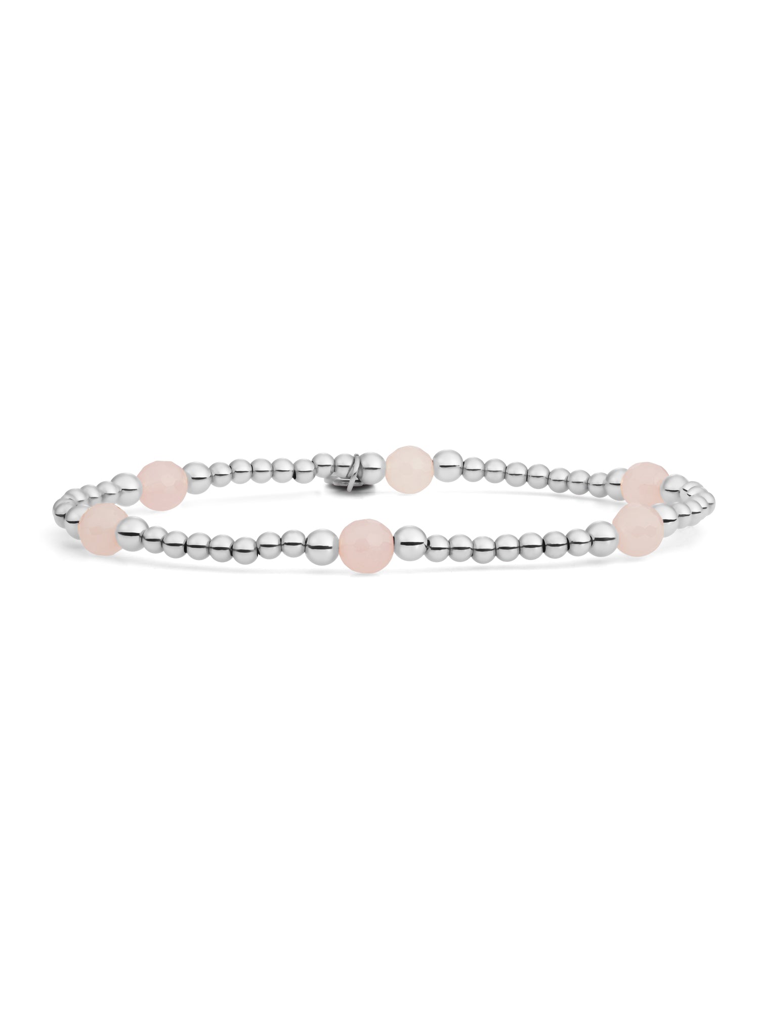 Reverse Bold Mix Armband Rose Quartz - Rhodium Plated
