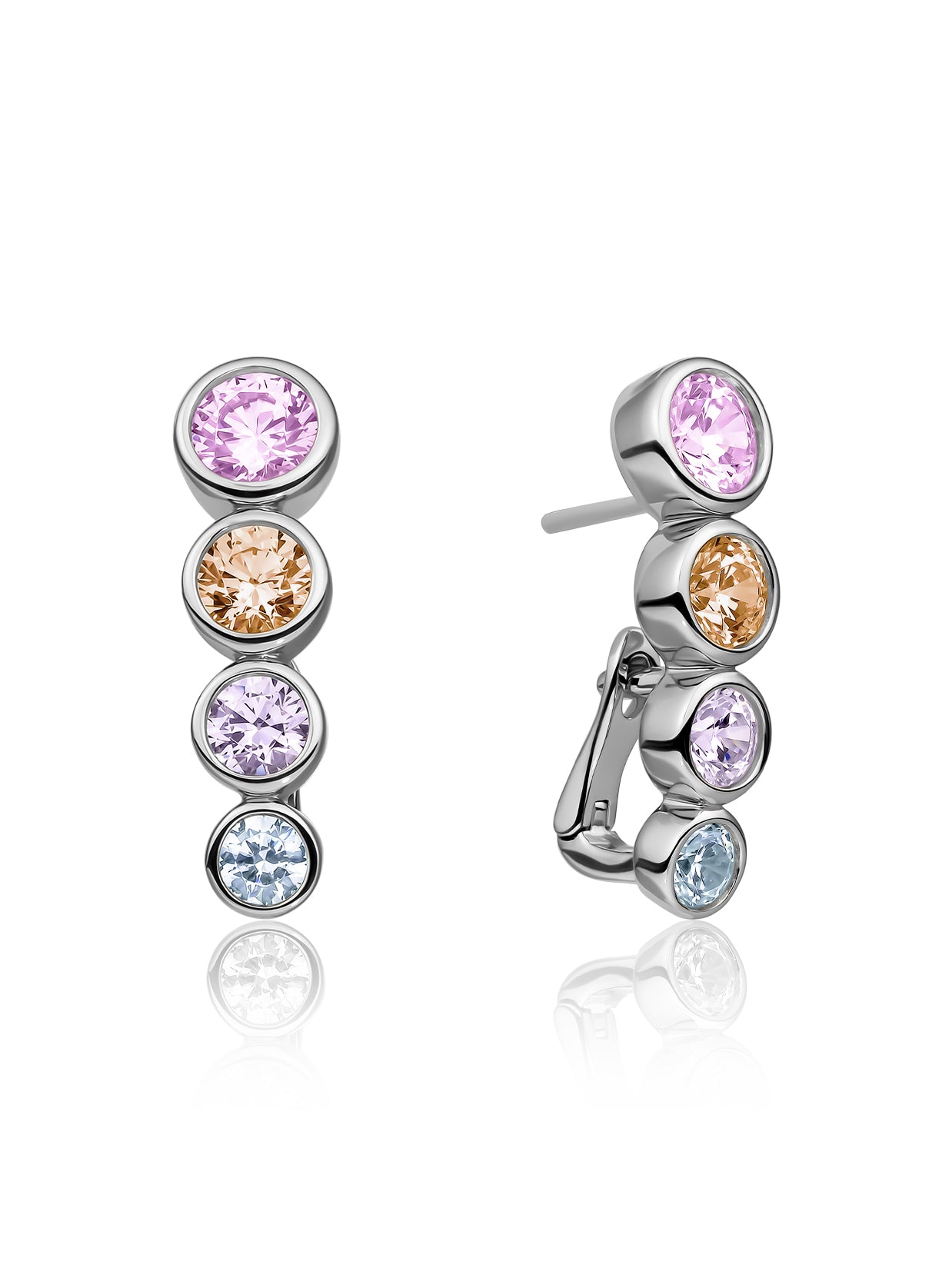 Tube Push Back Oorbellen Multicoloured Zirconia - Pastel - Rhodium Plated