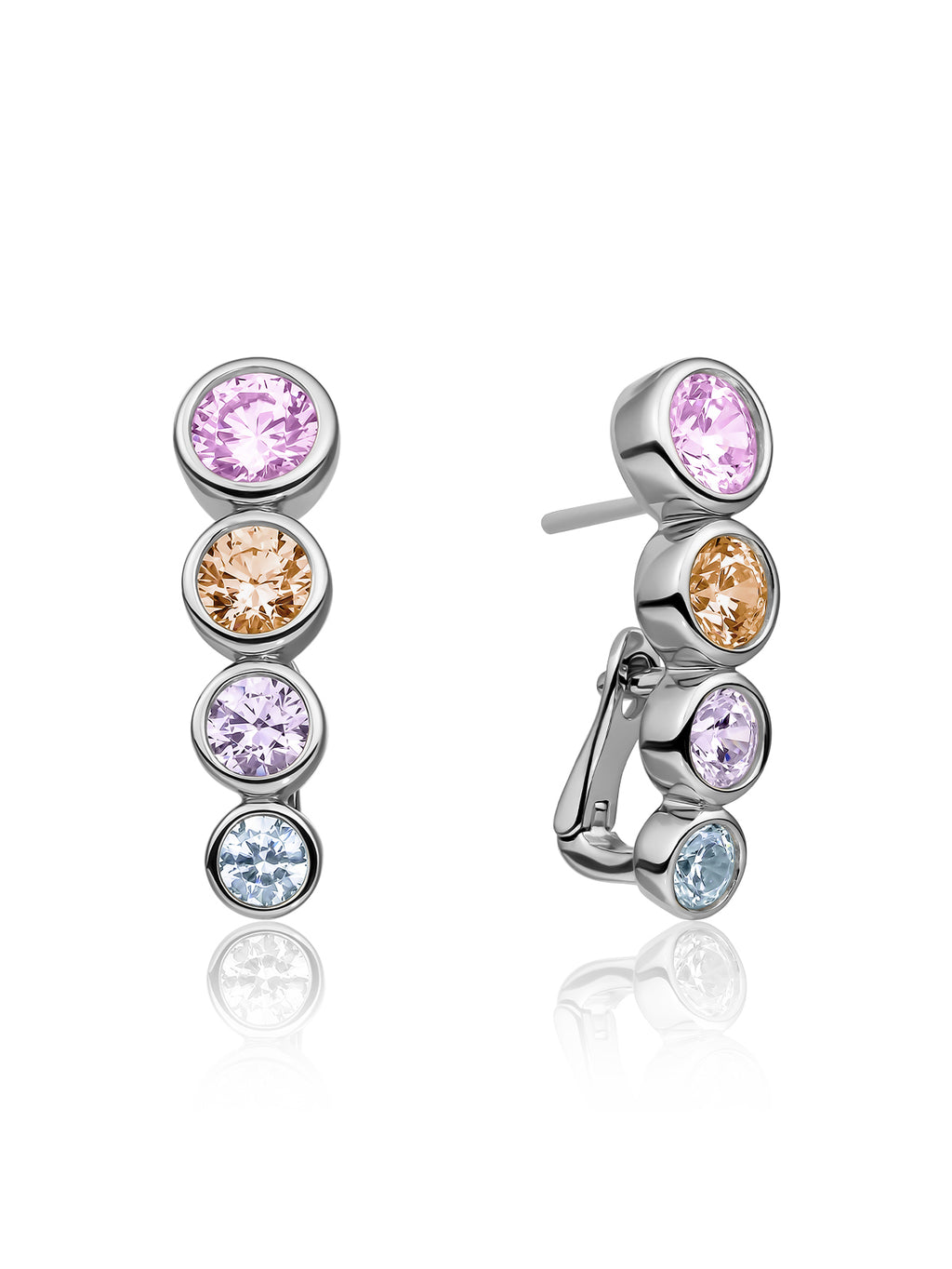 Tube Push Back Oorbellen Multicoloured Zirconia - Pastel - Rhodium Plated