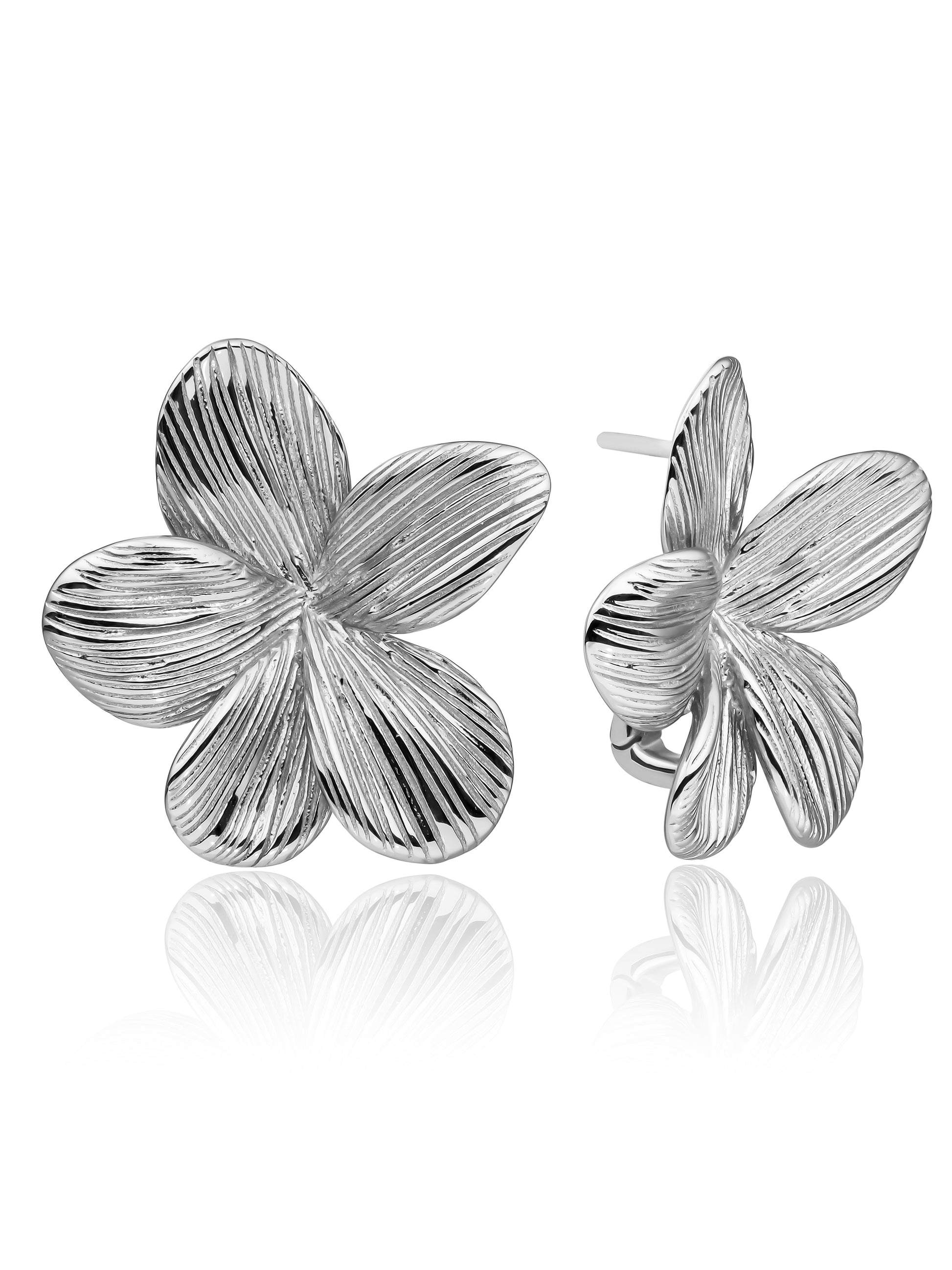 Flora Push Back Oorbellen - Rhodium Plated