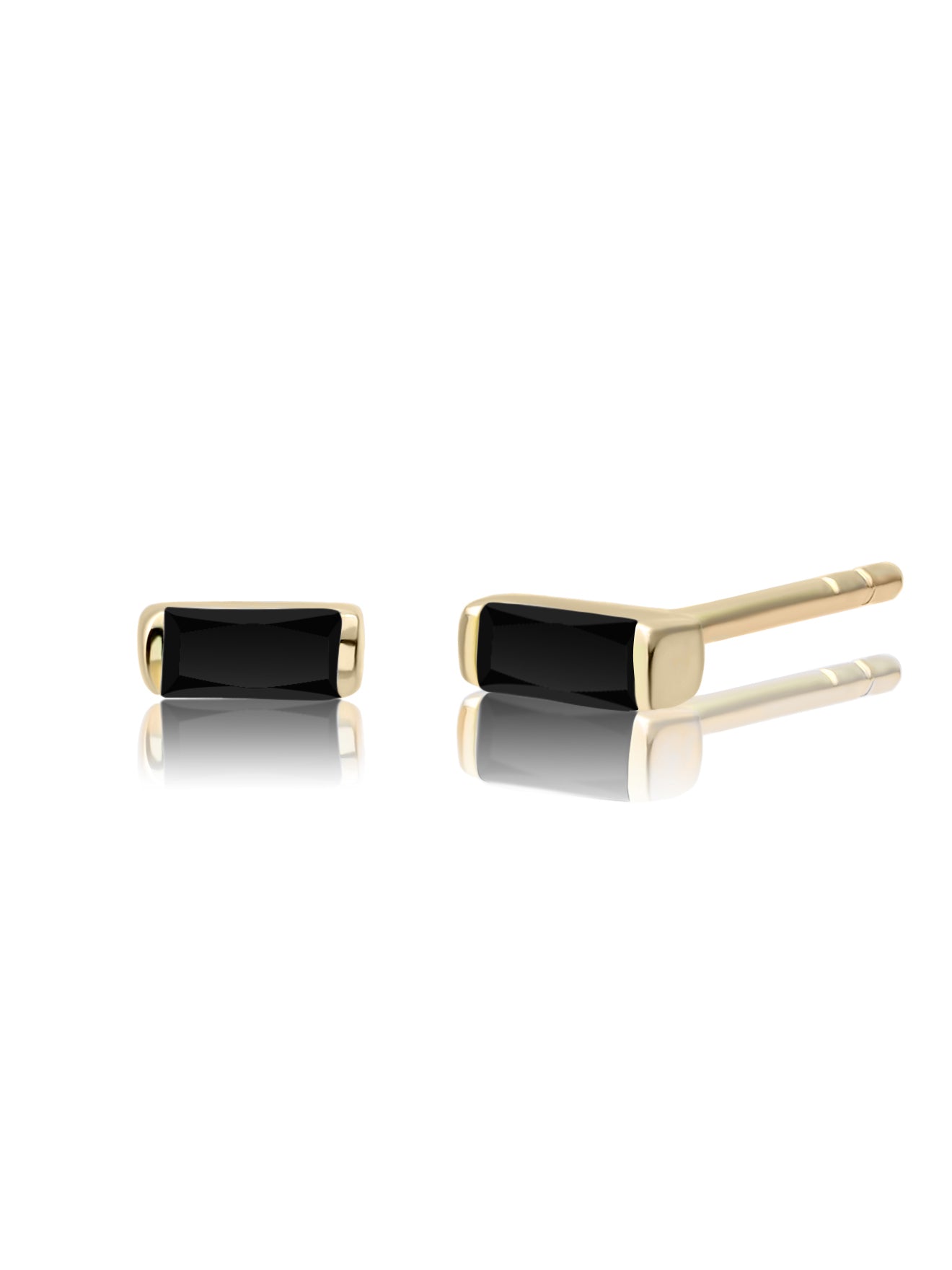 Baguette Studs Zirconia Zwart - Gold Plated