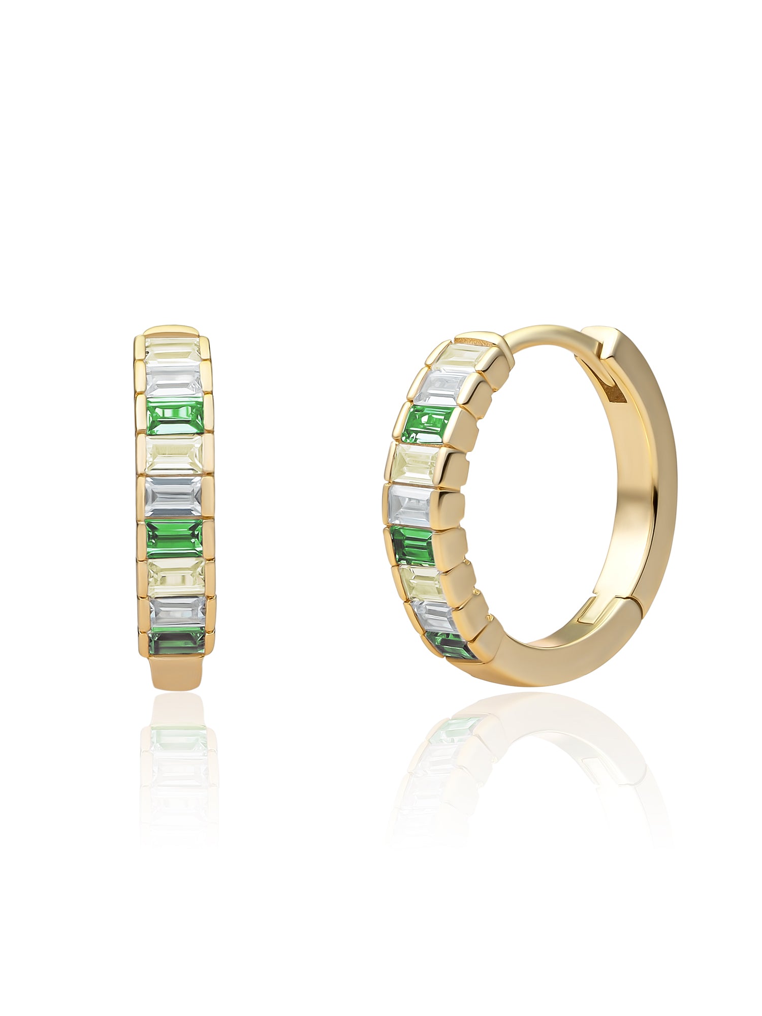 Baguette Creolen Zirconia Groen - Gold Plated