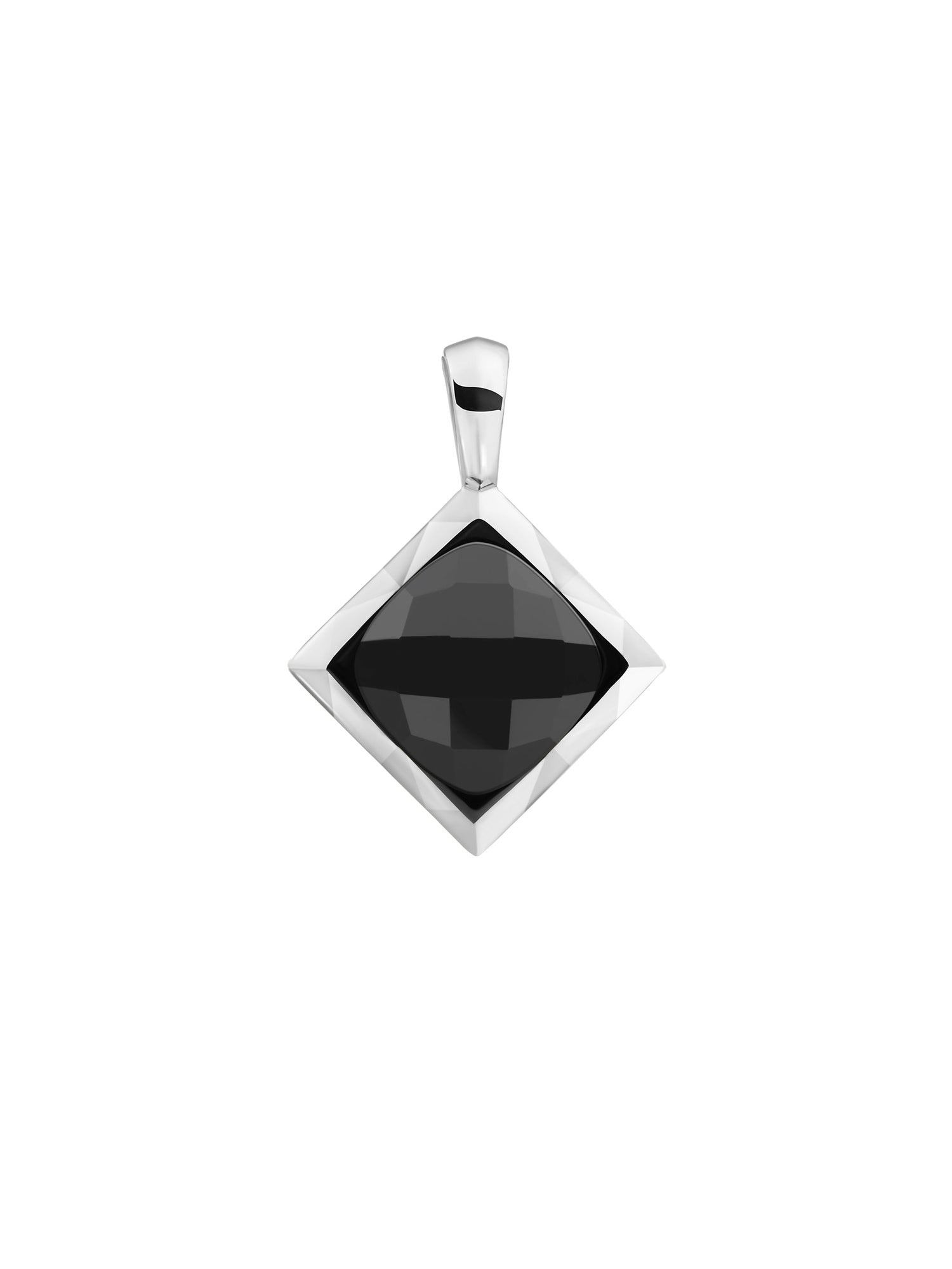Cushion Cut Pendant Onyx - Rhodium Plated