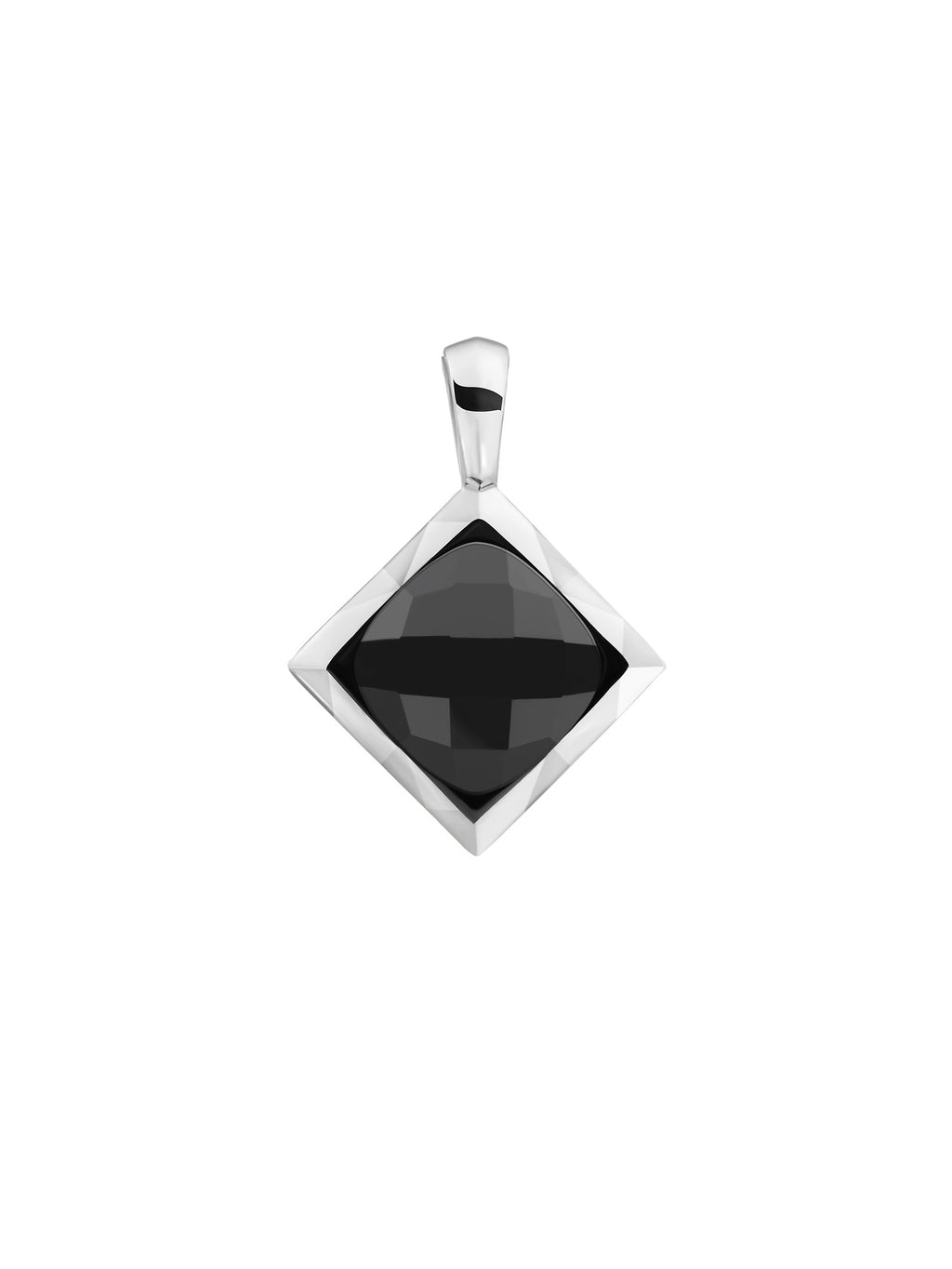 Cushion Cut Pendant Onyx - Rhodium Plated