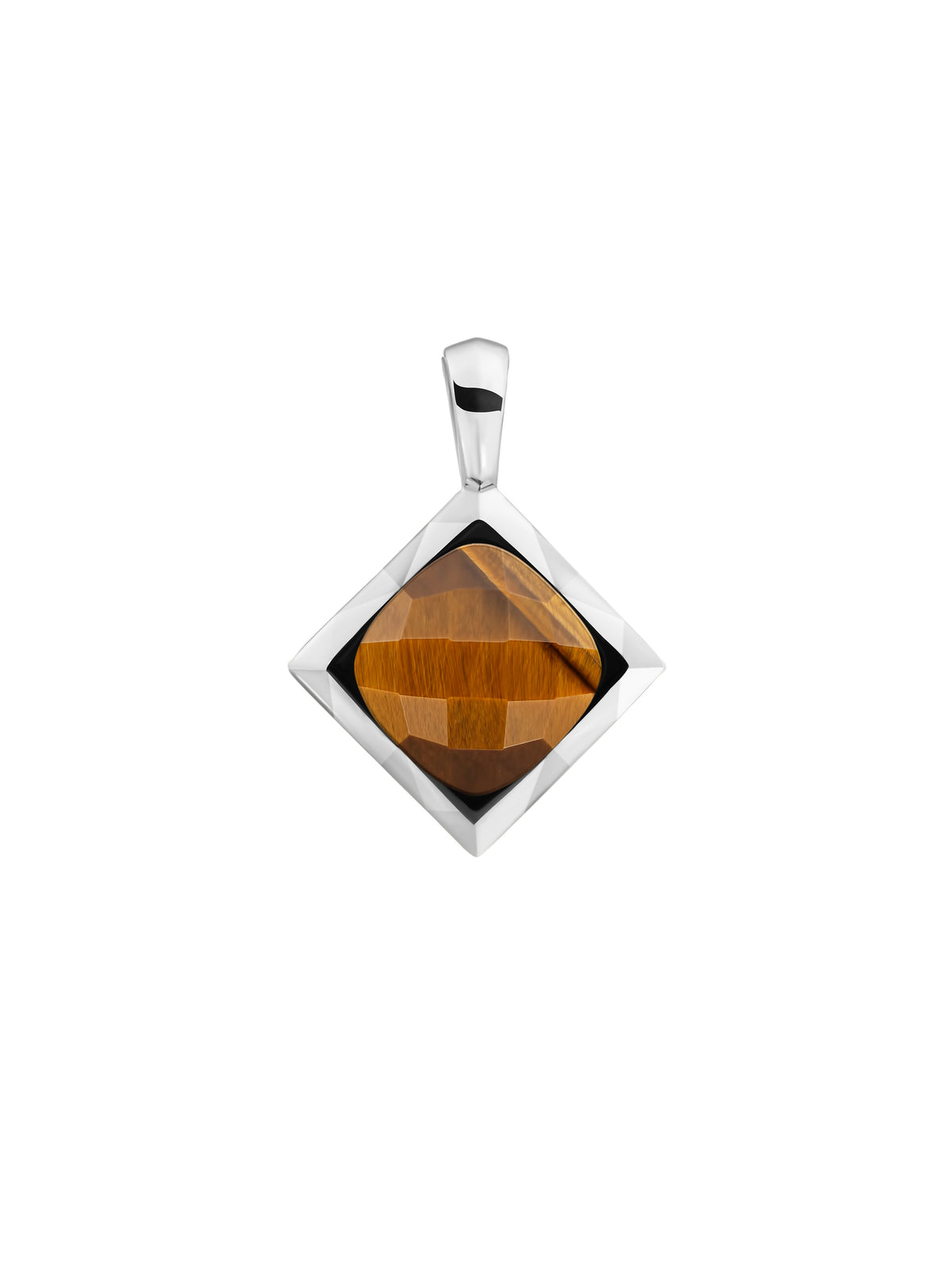 Cushion Cut Pendant Tiger Eye - Rhodium Plated
