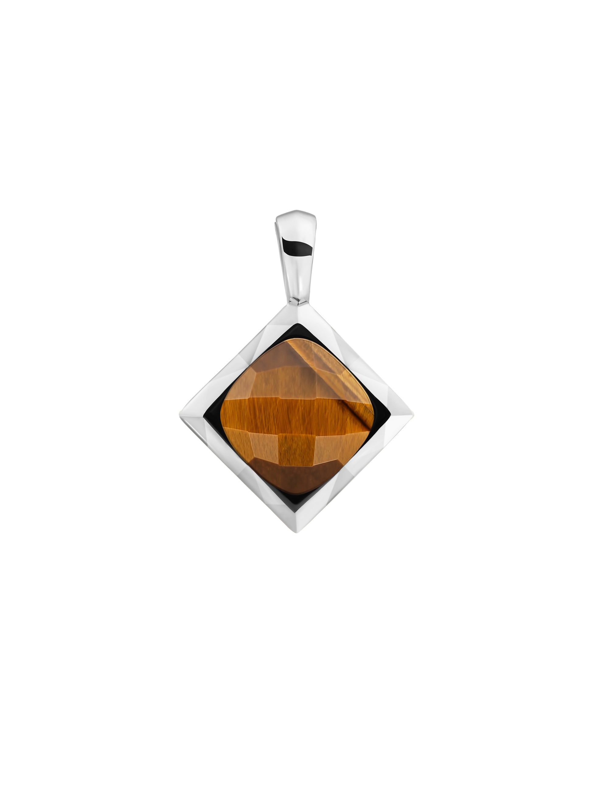 Cushion Cut Pendant Tiger Eye - Rhodium Plated