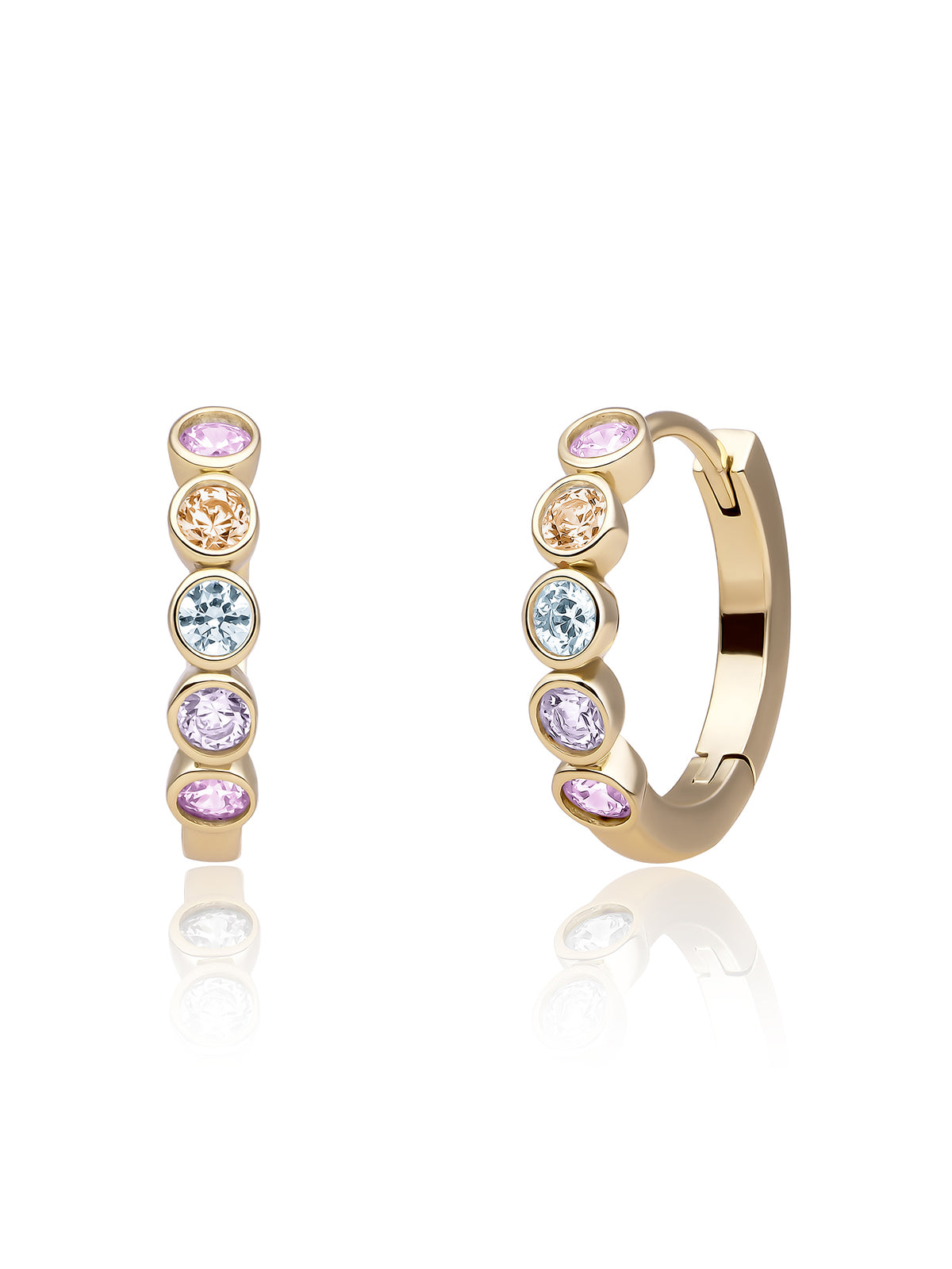 Tube Creolen Multicoloured Zirconia - Pastel - Gold Plated