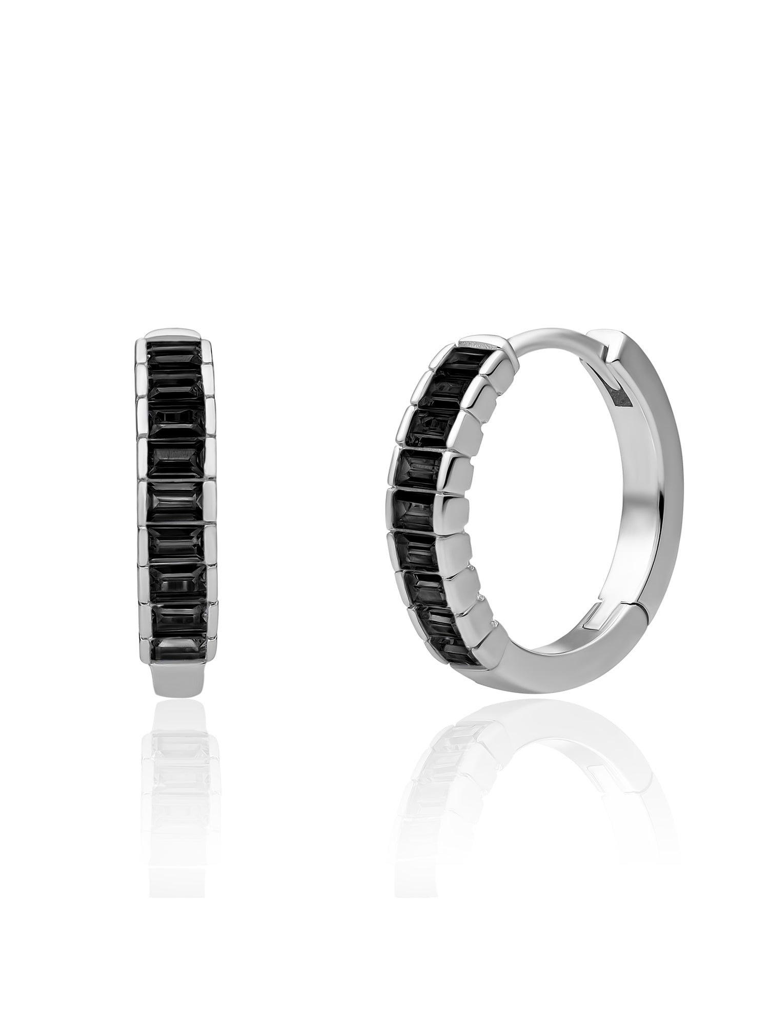Baguette Creolen Zirconia Zwart - Rhodium Plated