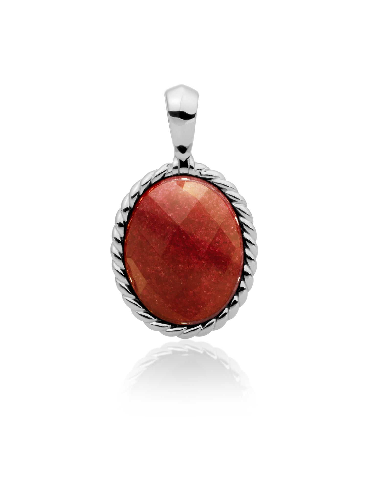 Twist Pendant Red Coral - Rhodium Plated