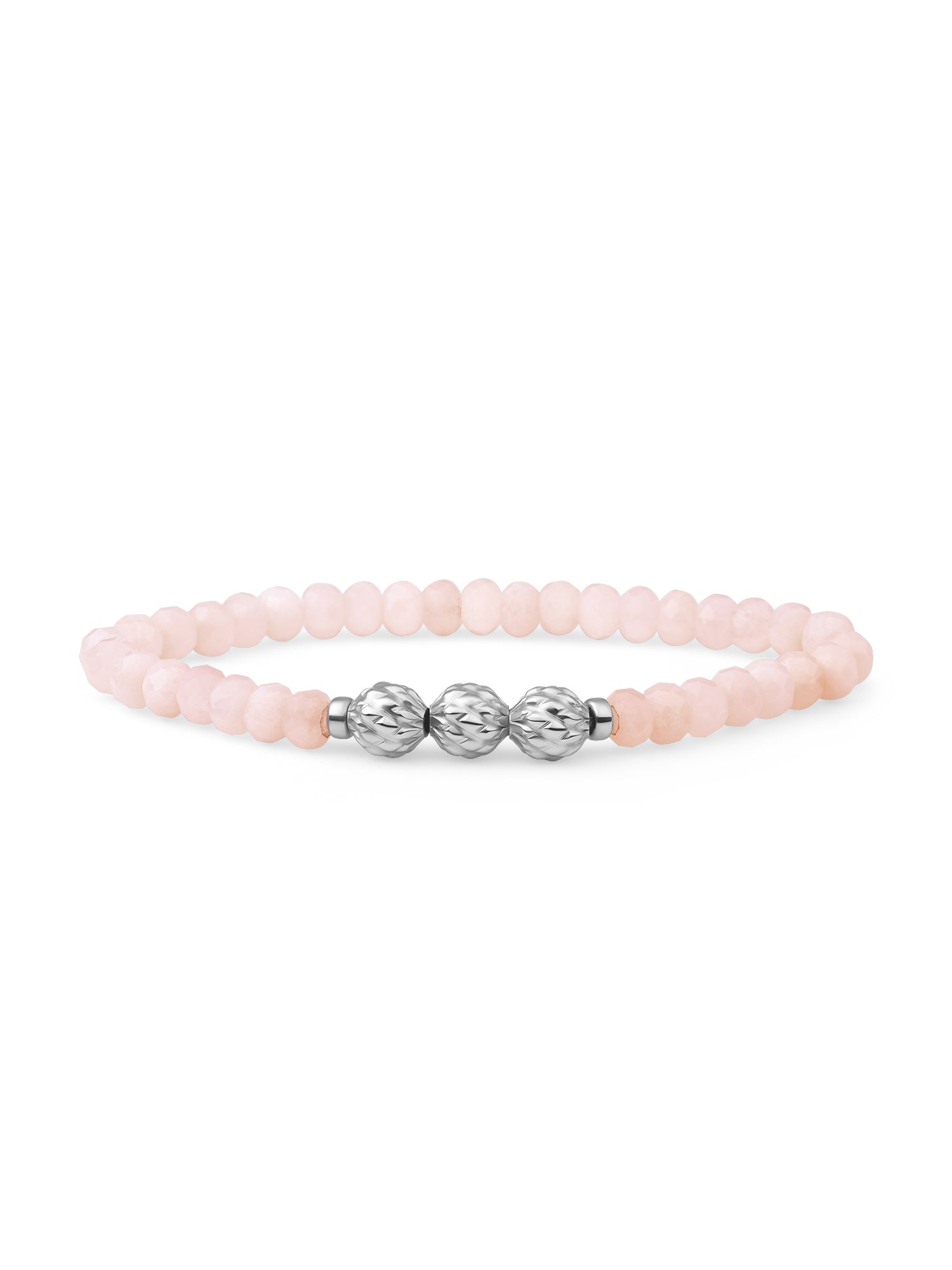 Fuse Beads Armband Rose Quartz - Rhodium Plated