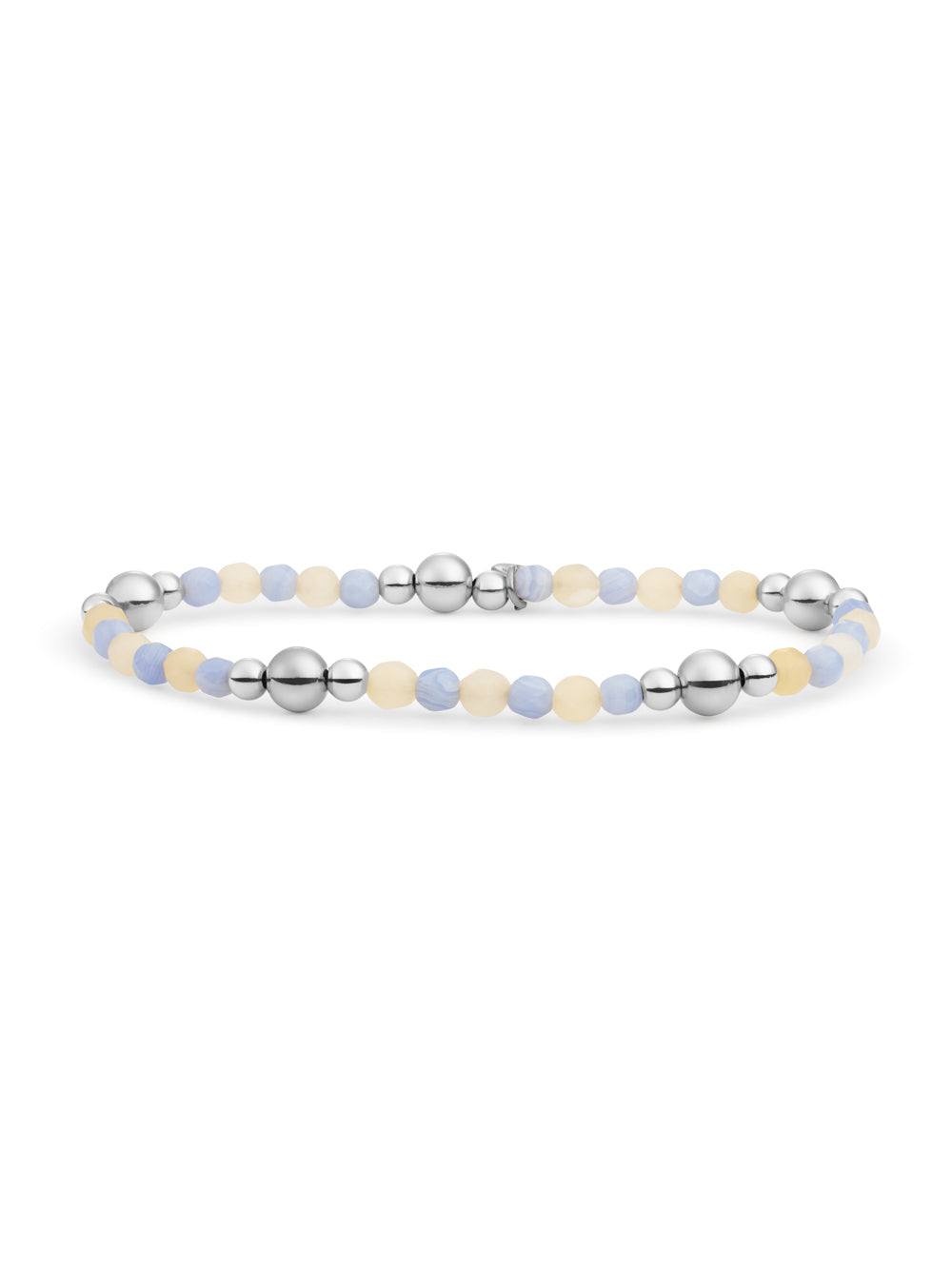 Bold Mix Armband Blue Lace Agate | Beige Agate - Rhodium Plated