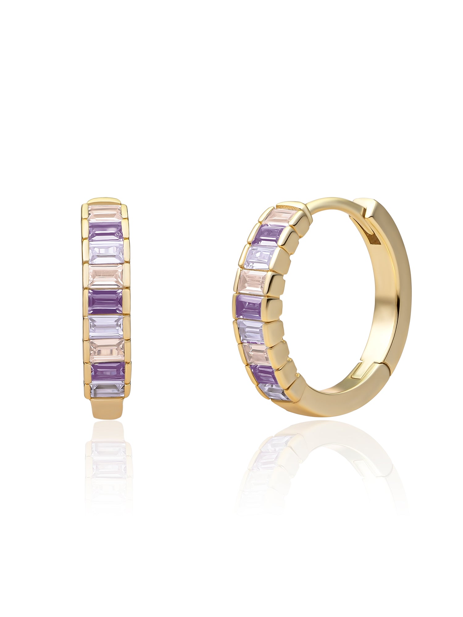 Baguette Creolen Zirconia Paars - Gold Plated