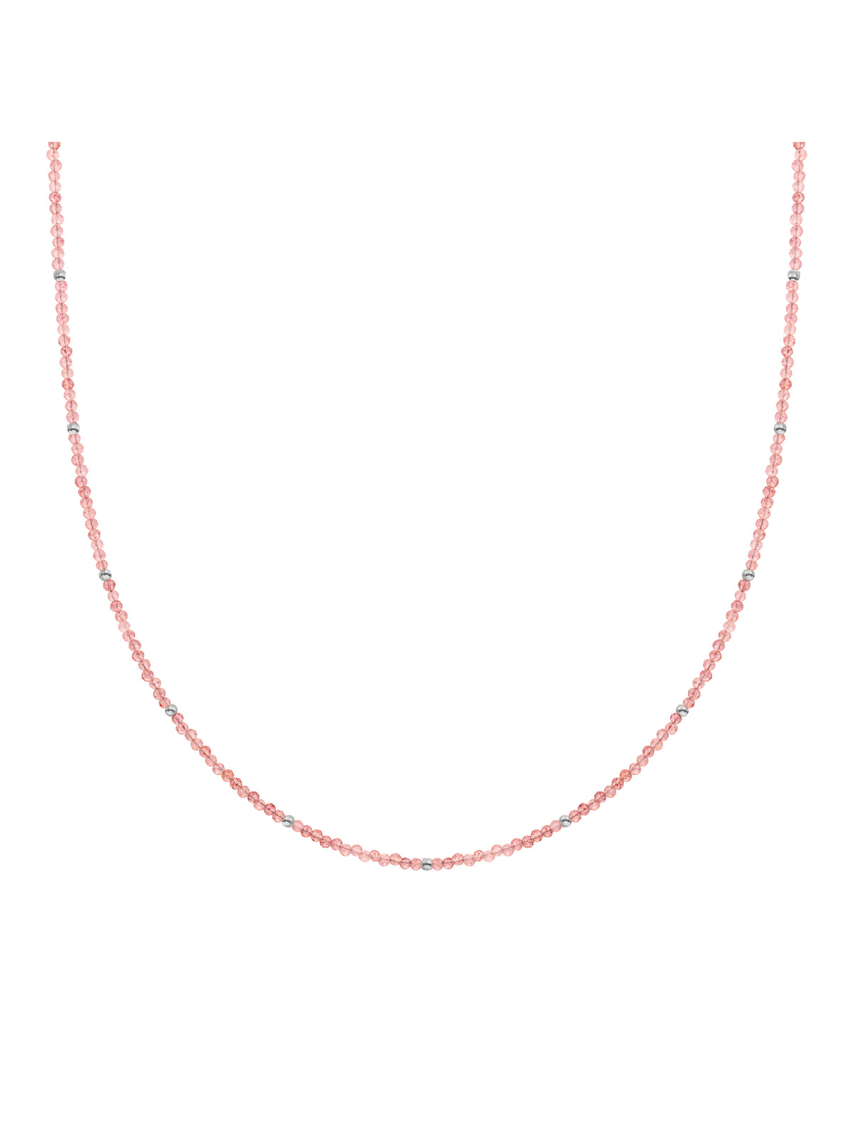 Kralen Ketting 2mm Cherry Quartz 42cm +2cm - Rhodium Plated