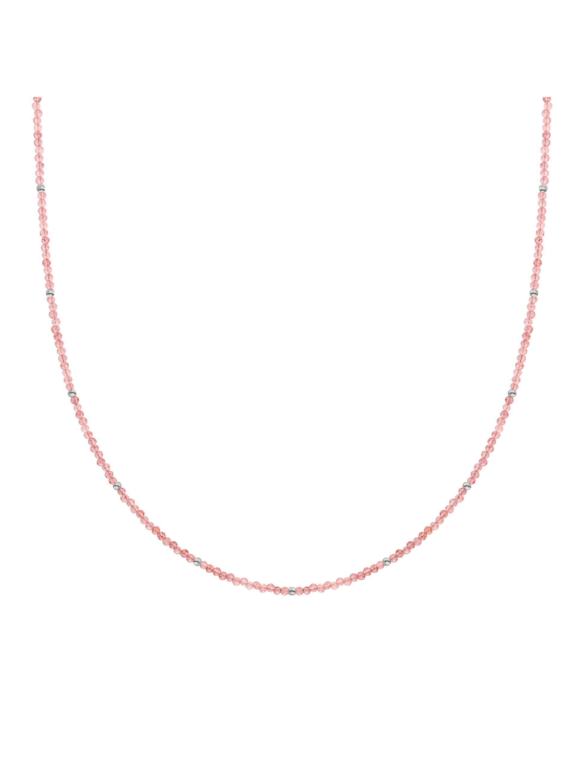 Kralen Ketting 2mm Cherry Quartz 42cm +2cm - Rhodium Plated