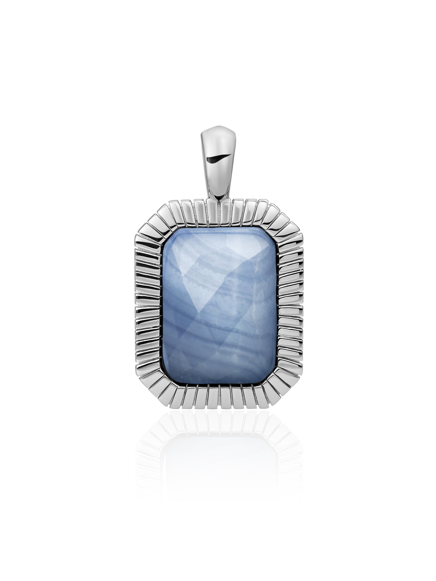 Baguette Pendant Blue Aventurine - Rhodium Plated