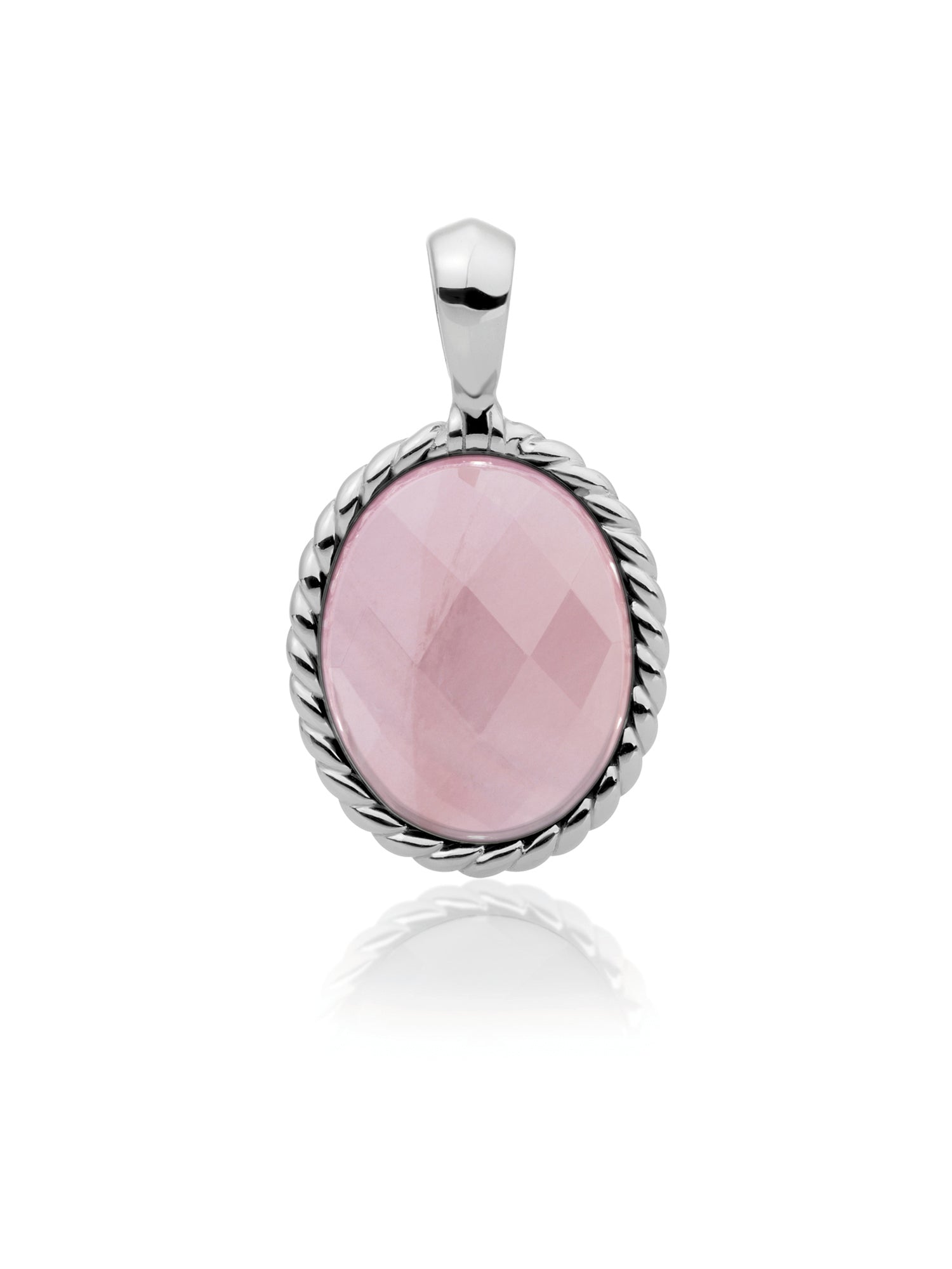 Twist Pendant Rose Quartz - Rhodium Plated