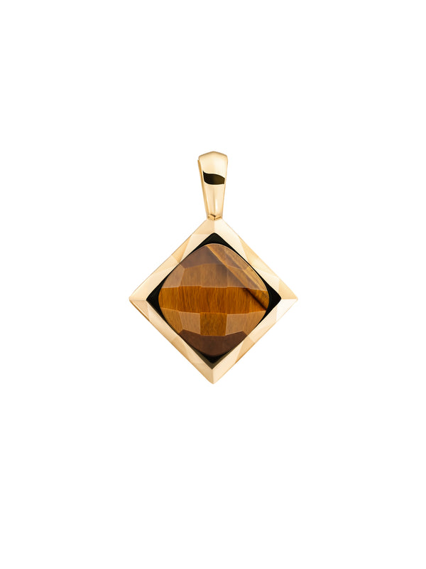 Cushion Cut Pendant Tiger Eye - Gold Plated