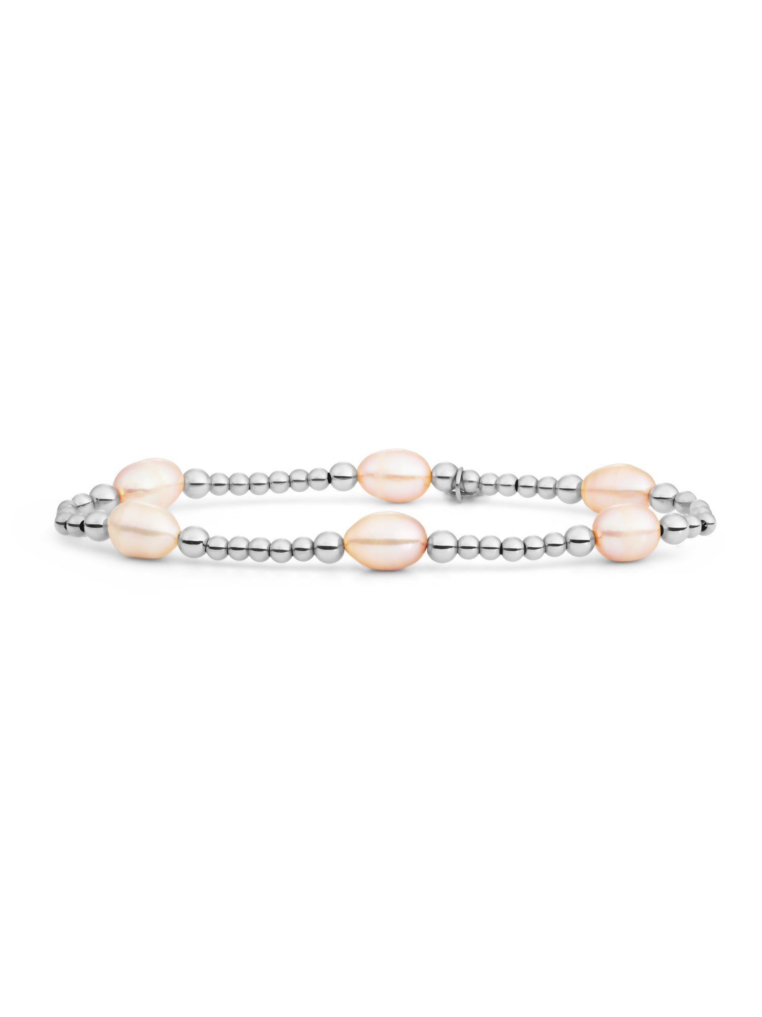 Reverse Bold Mix Armband Peach Pearl - Rhodium Plated