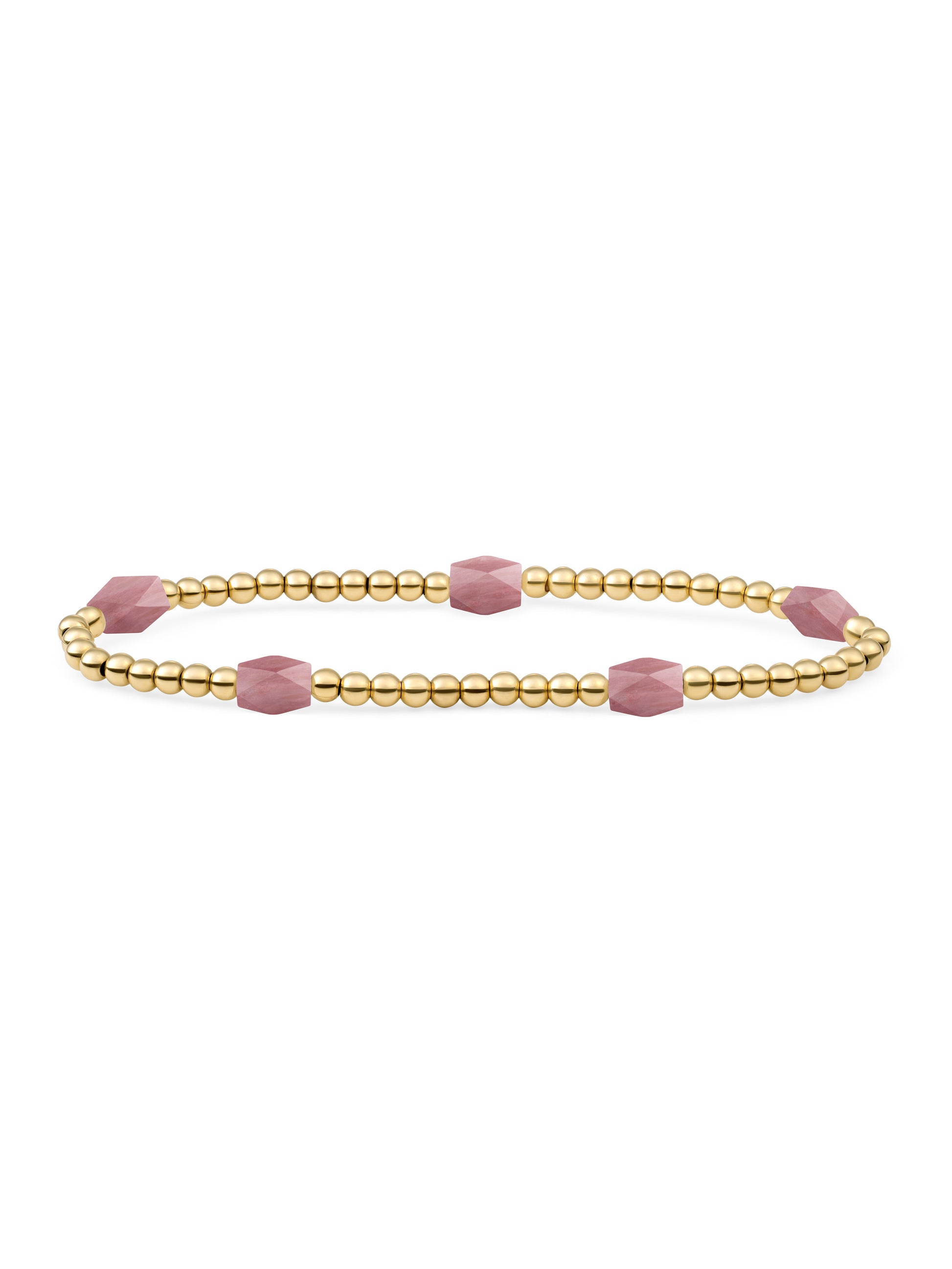 Reverse Edge Mix Armband Pink Rhodonite - Gold Plated
