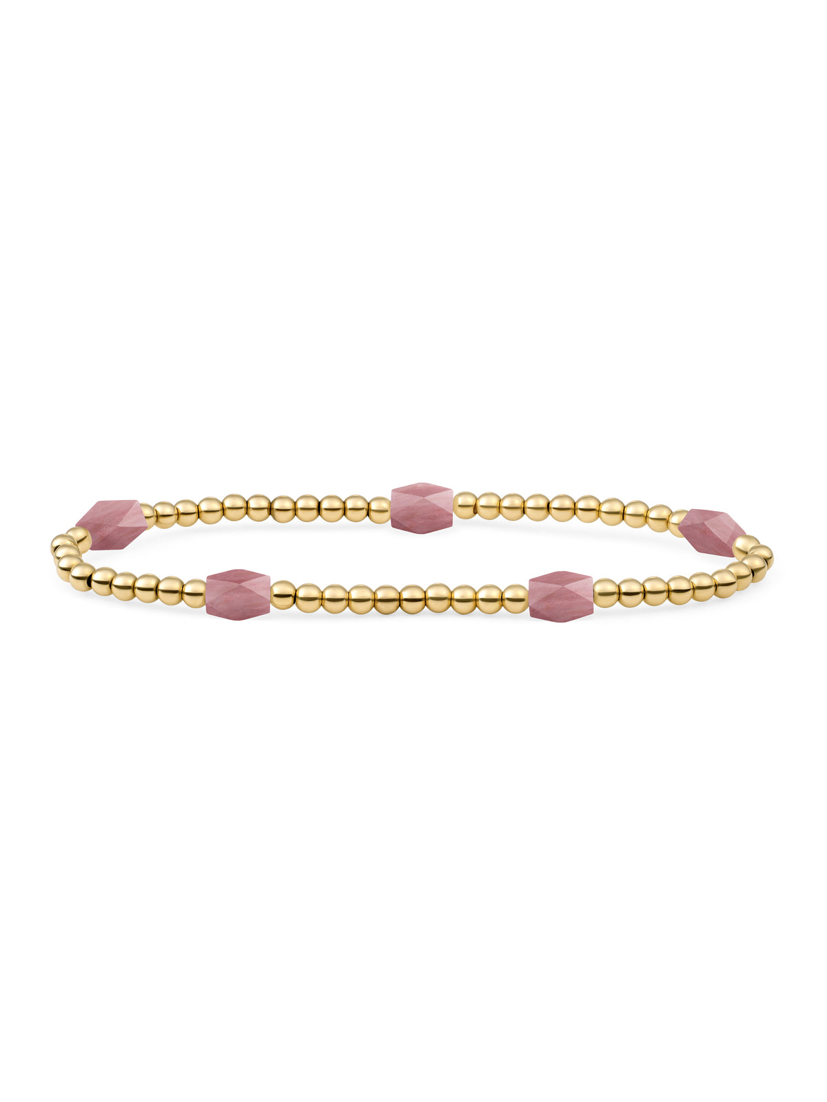 Reverse Edge Mix Armband Pink Rhodonite - Gold Plated