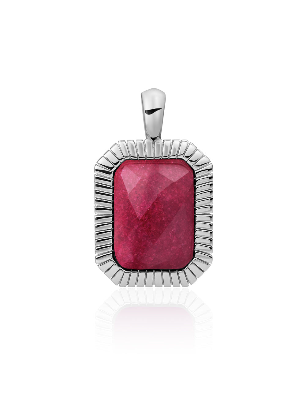 Baguette Pendant Fuchsia Jade - Rhodium Plated