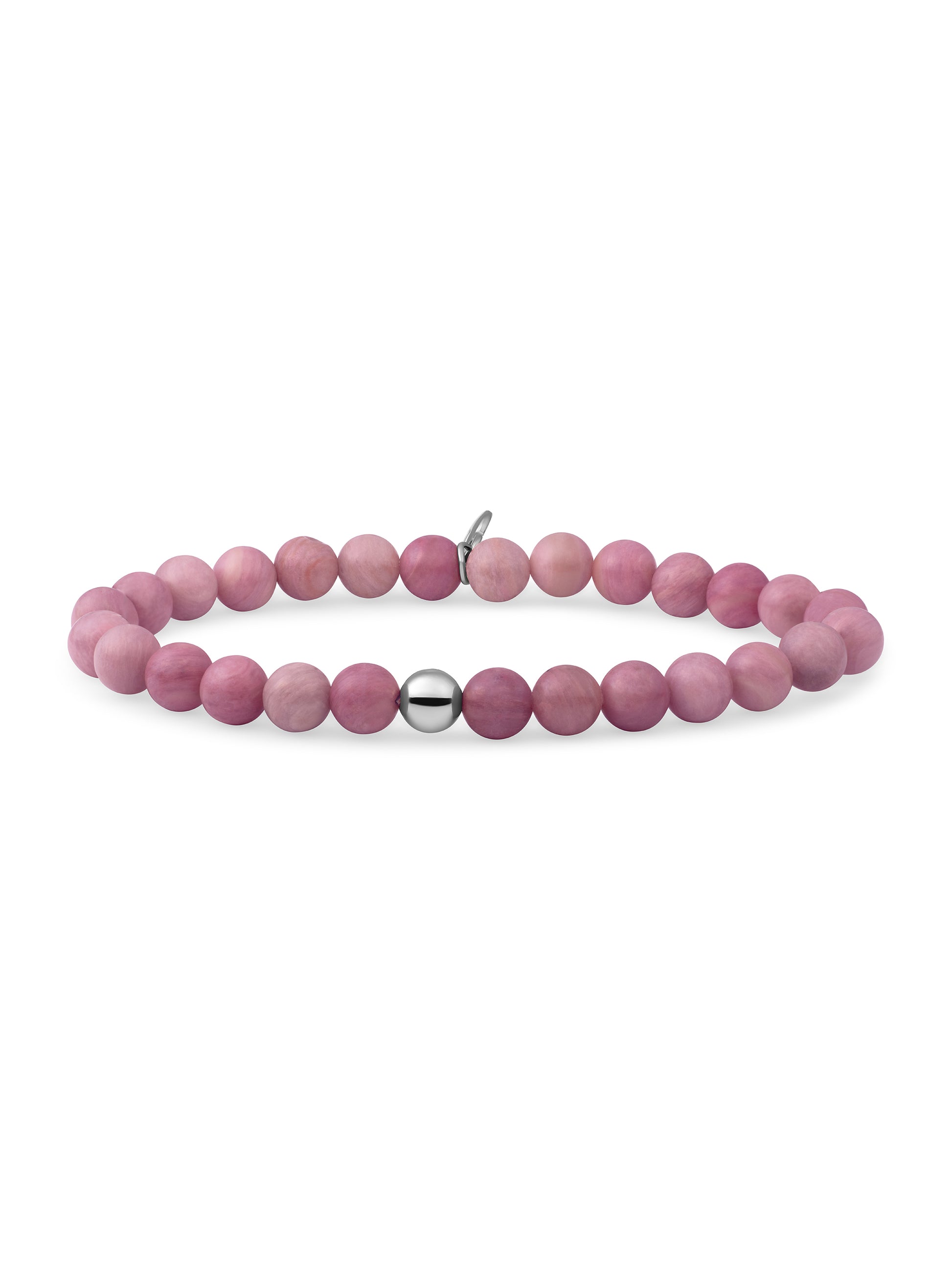 Saturn Armband Large Pink Rhodonite - Rhodium Plated