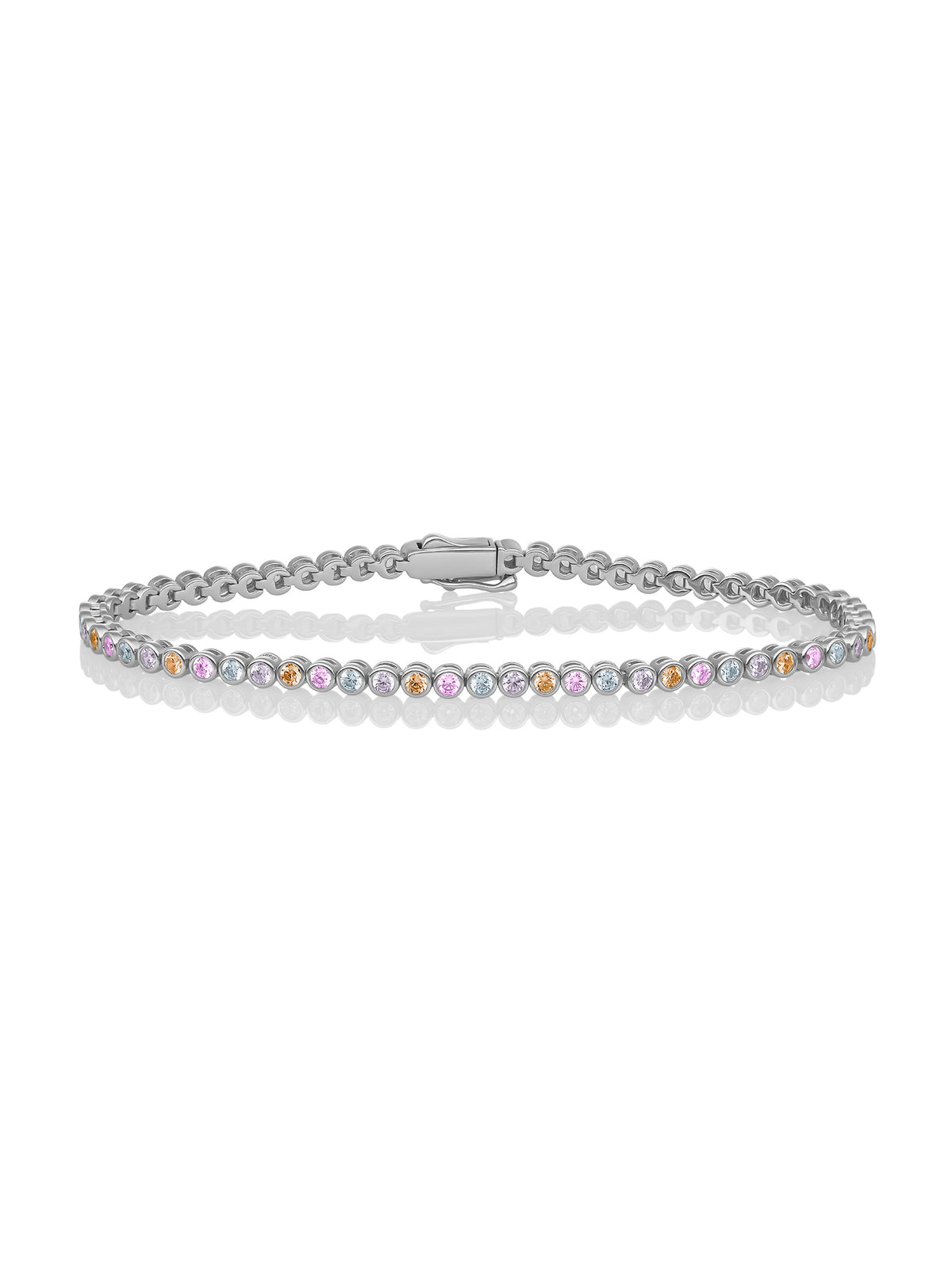Tennis Armband Multicoloured Zirconia - Pastel - Rhodium Plated / S