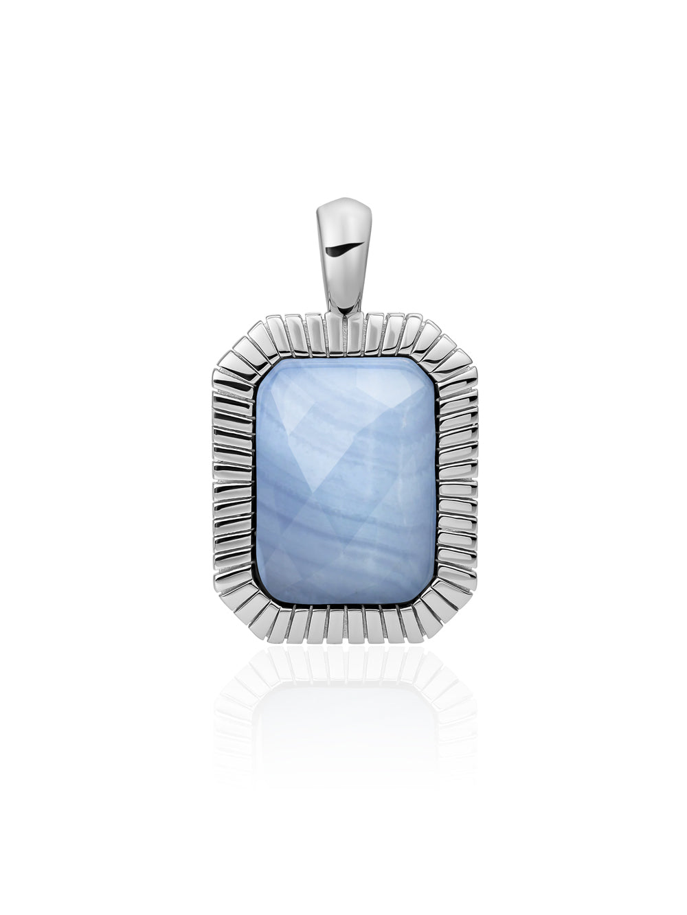 Baguette Pendant Blue Lace Agate - Rhodium Plated