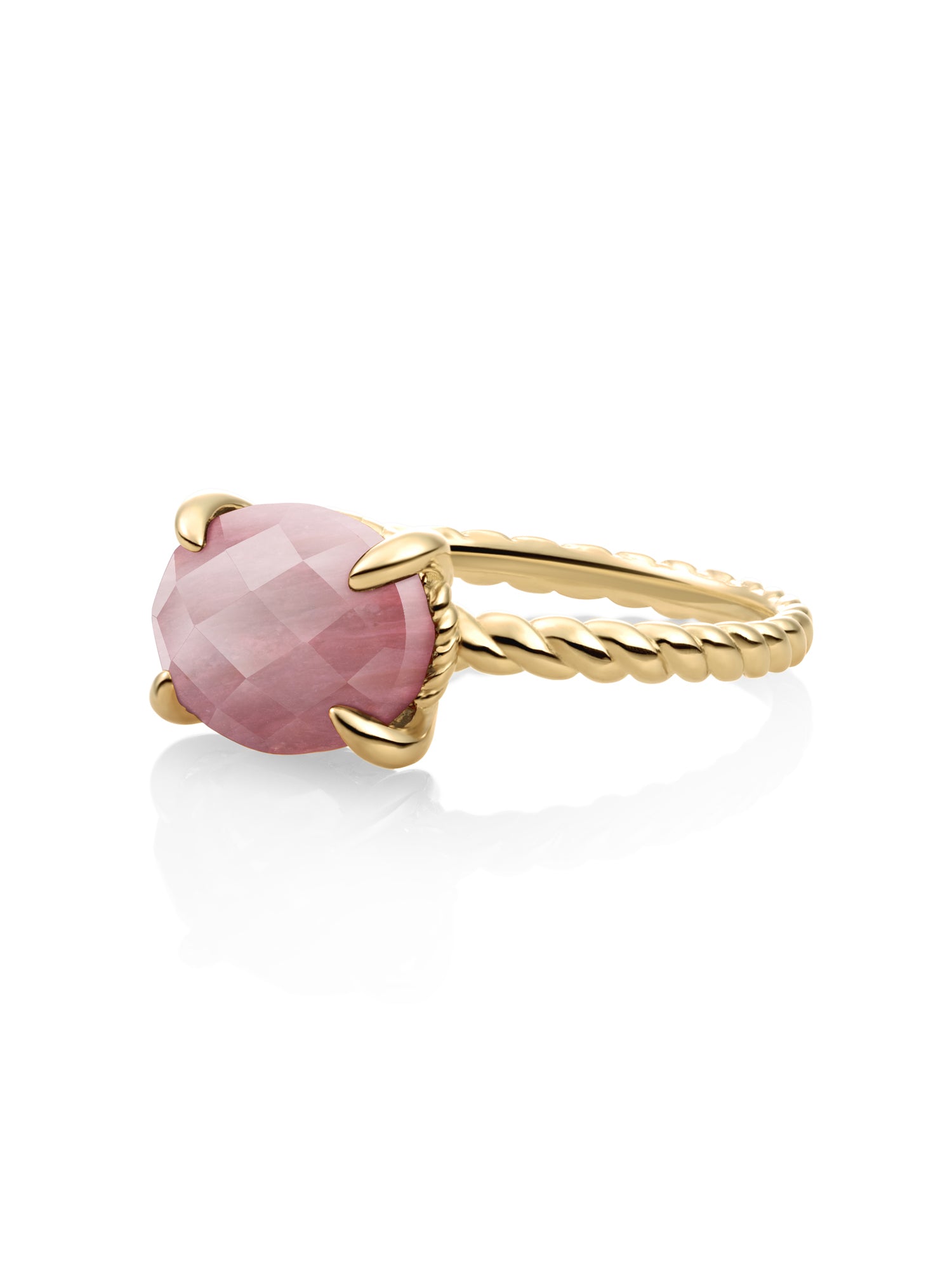 Twist Ring Pink Rhodonite 9K Goud - 60