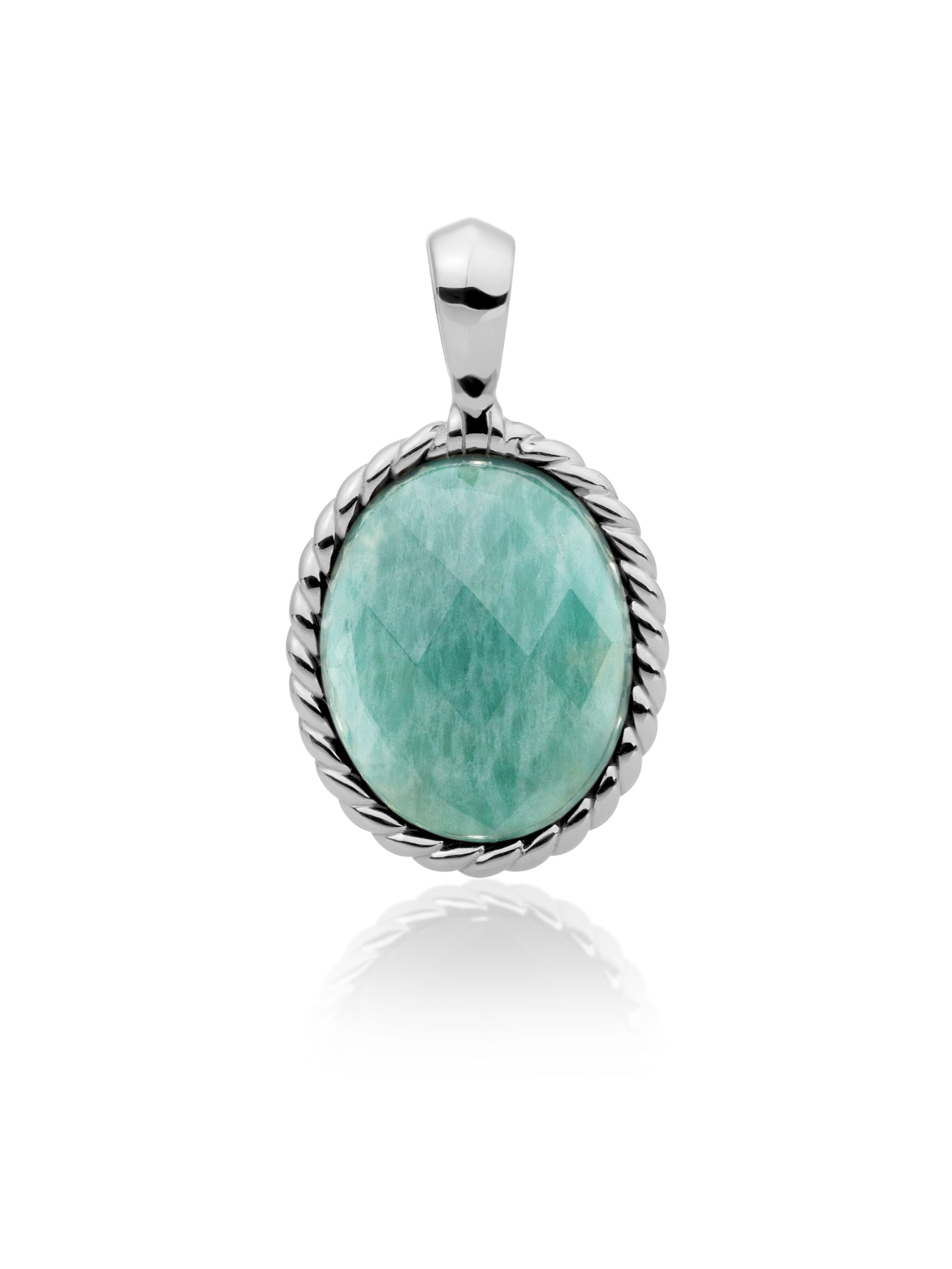 Twist Pendant Rich Green Amazonite - Rhodium Plated