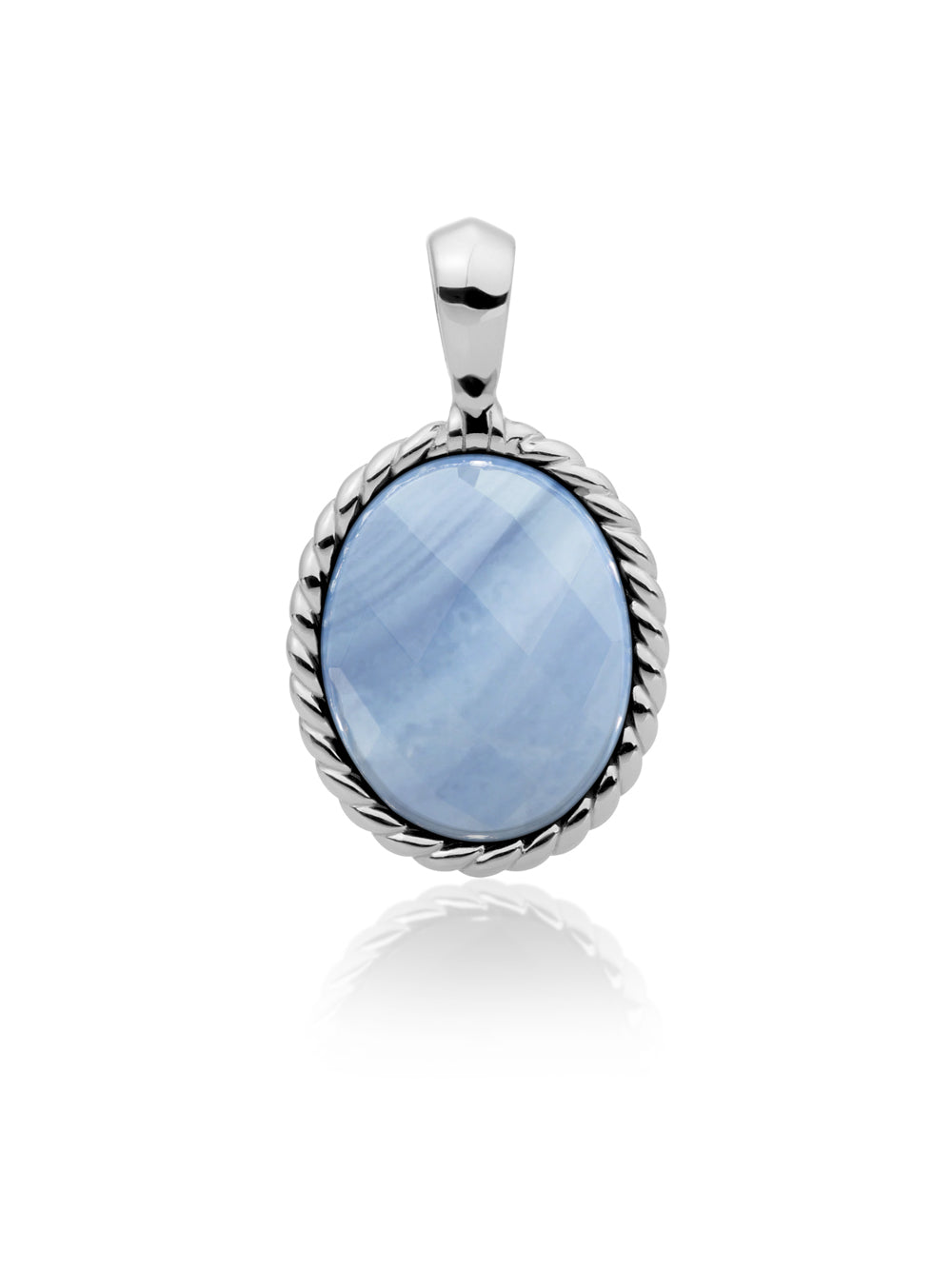 Twist Pendant Blue Lace Agate - Rhodium Plated