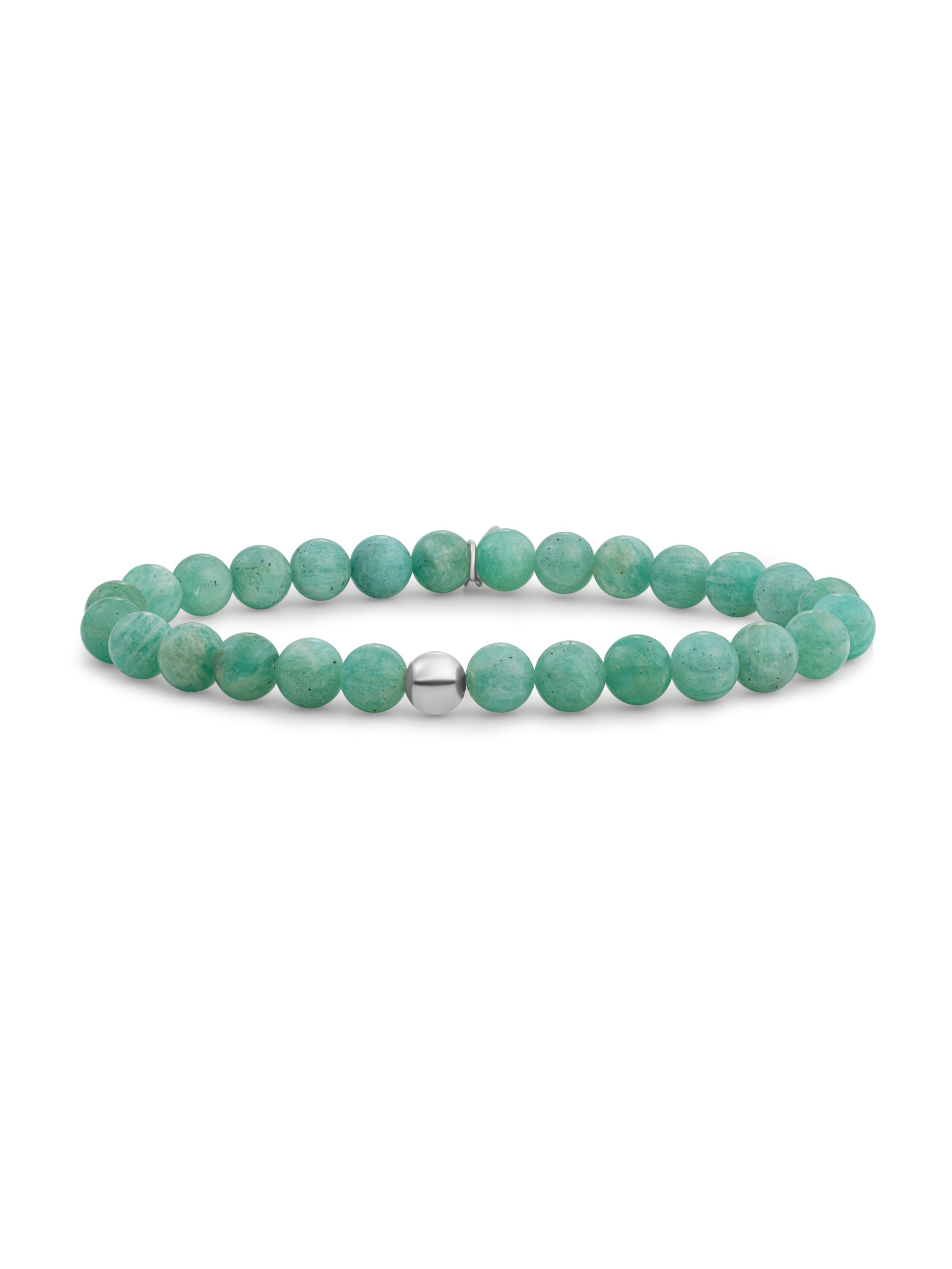 Saturn Armband Large Rich Green Amazonite - Rhodium Plated