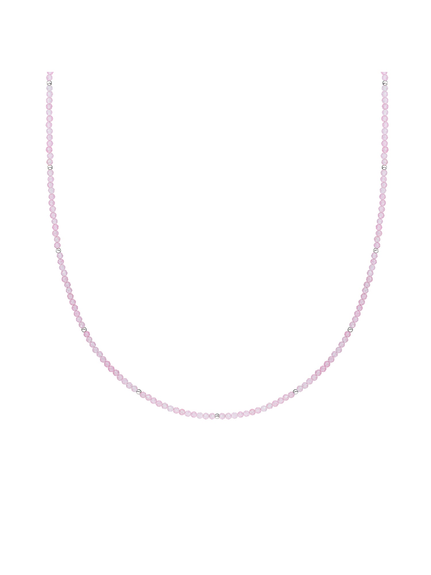 Kralen Ketting 2mm Rose Quartz 42cm +2cm - Rhodium Plated